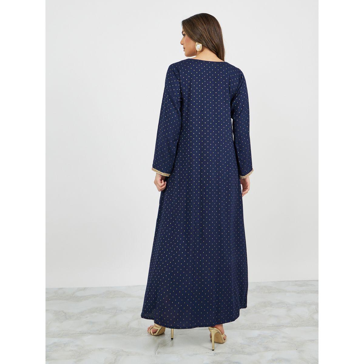 جلابية جاكار برقبة على شكل حرف V مع تفاصيل من الدانتيل-women-arabicclothing-jalabiyas-image-7