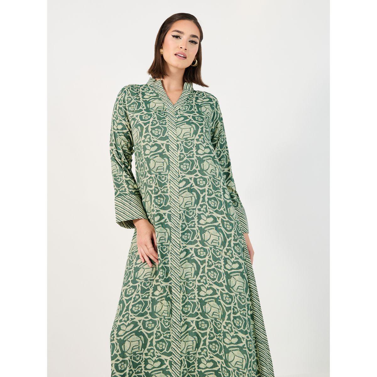 جلابية ذات ياقة واقفة ومطبوعة بالكامل-women-arabicclothing-jalabiyas-image-2