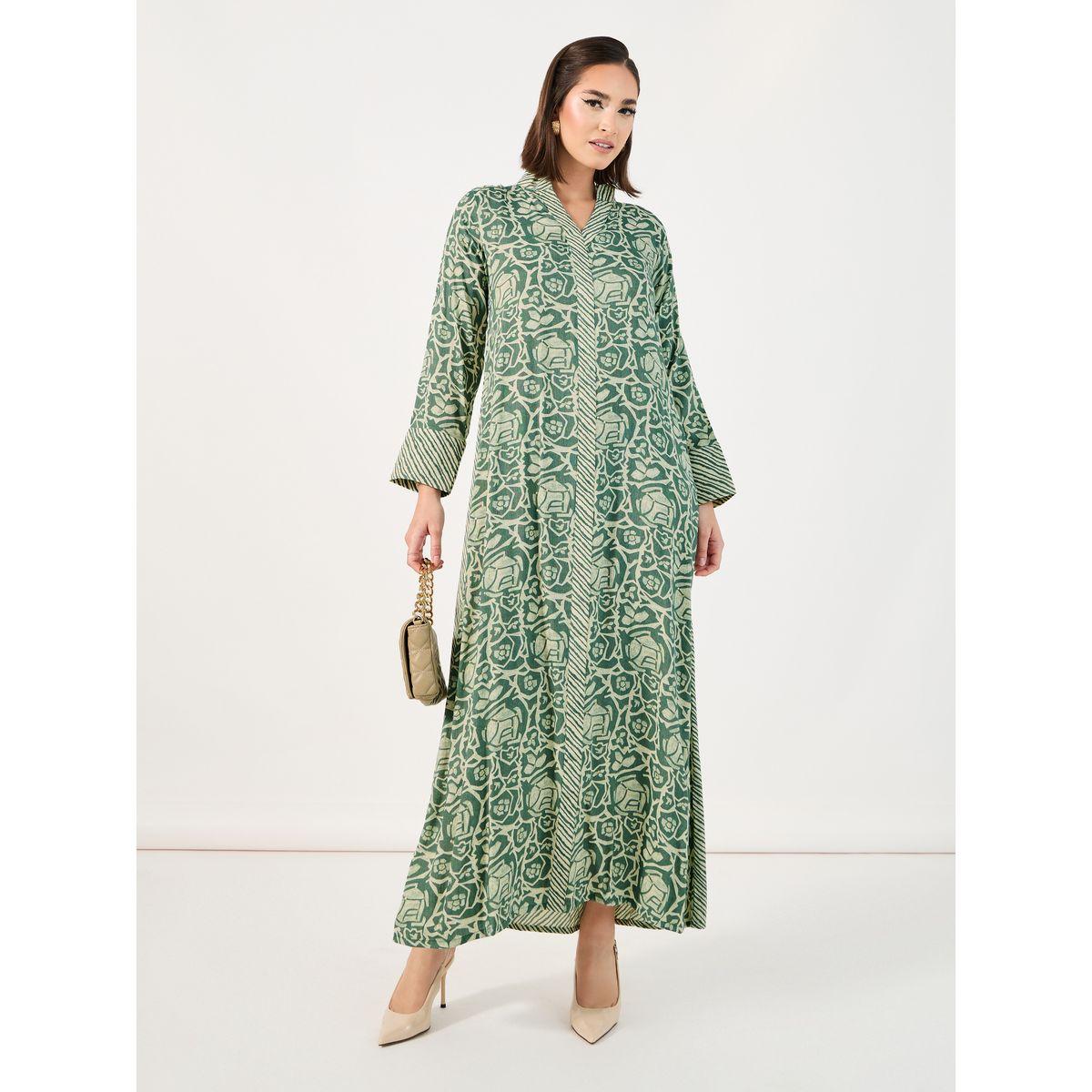 All-Over Print Stand Collar A-Line Jalabiya-women-arabicclothing-jalabiyas-image-3