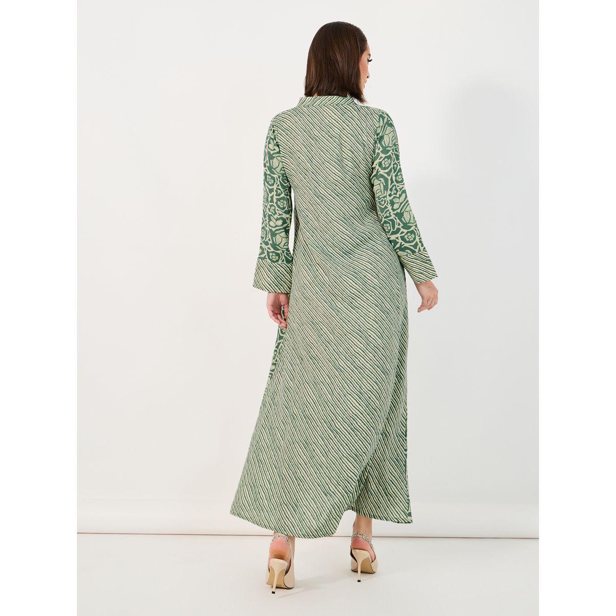 All-Over Print Stand Collar A-Line Jalabiya-women-arabicclothing-jalabiyas-image-5