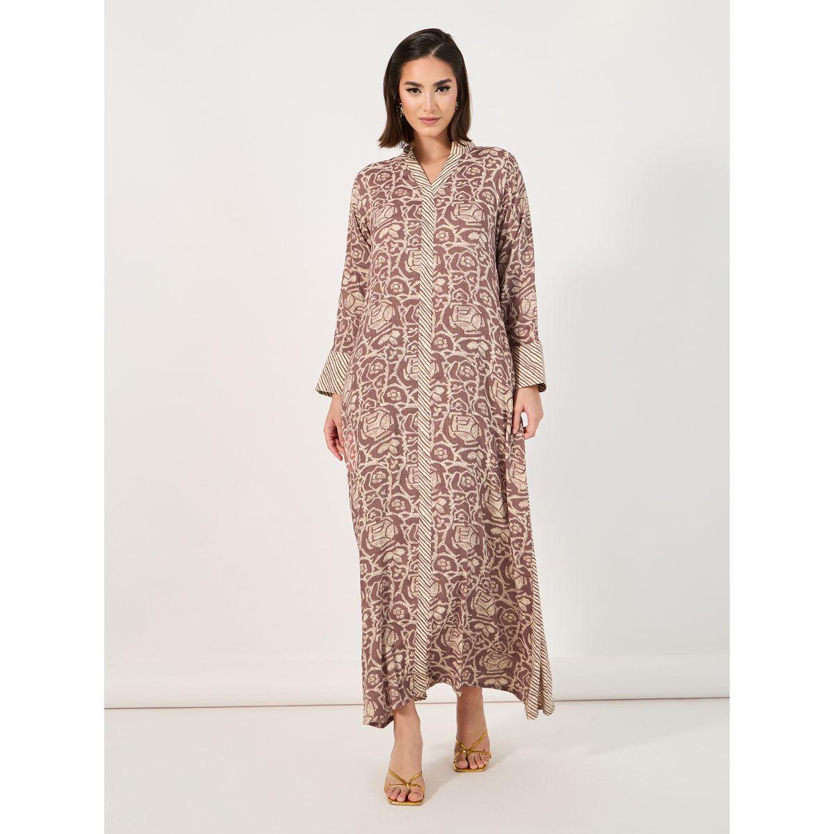 All-Over Print Stand Collar A-Line Jalabiya-women-arabicclothing-jalabiyas-image-4