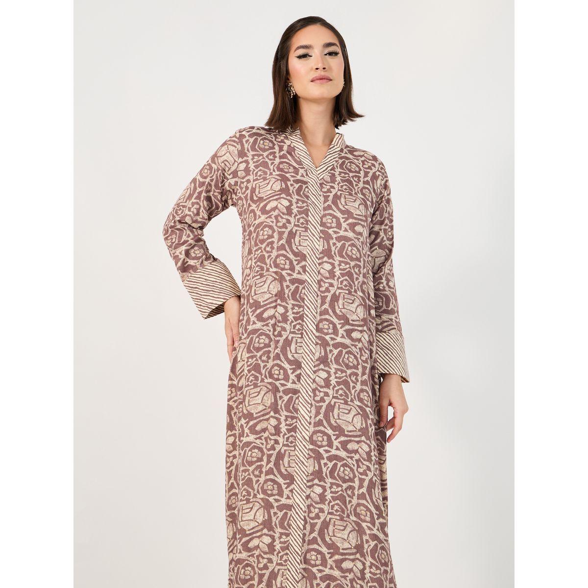 All-Over Print Stand Collar A-Line Jalabiya-women-arabicclothing-jalabiyas-image-5