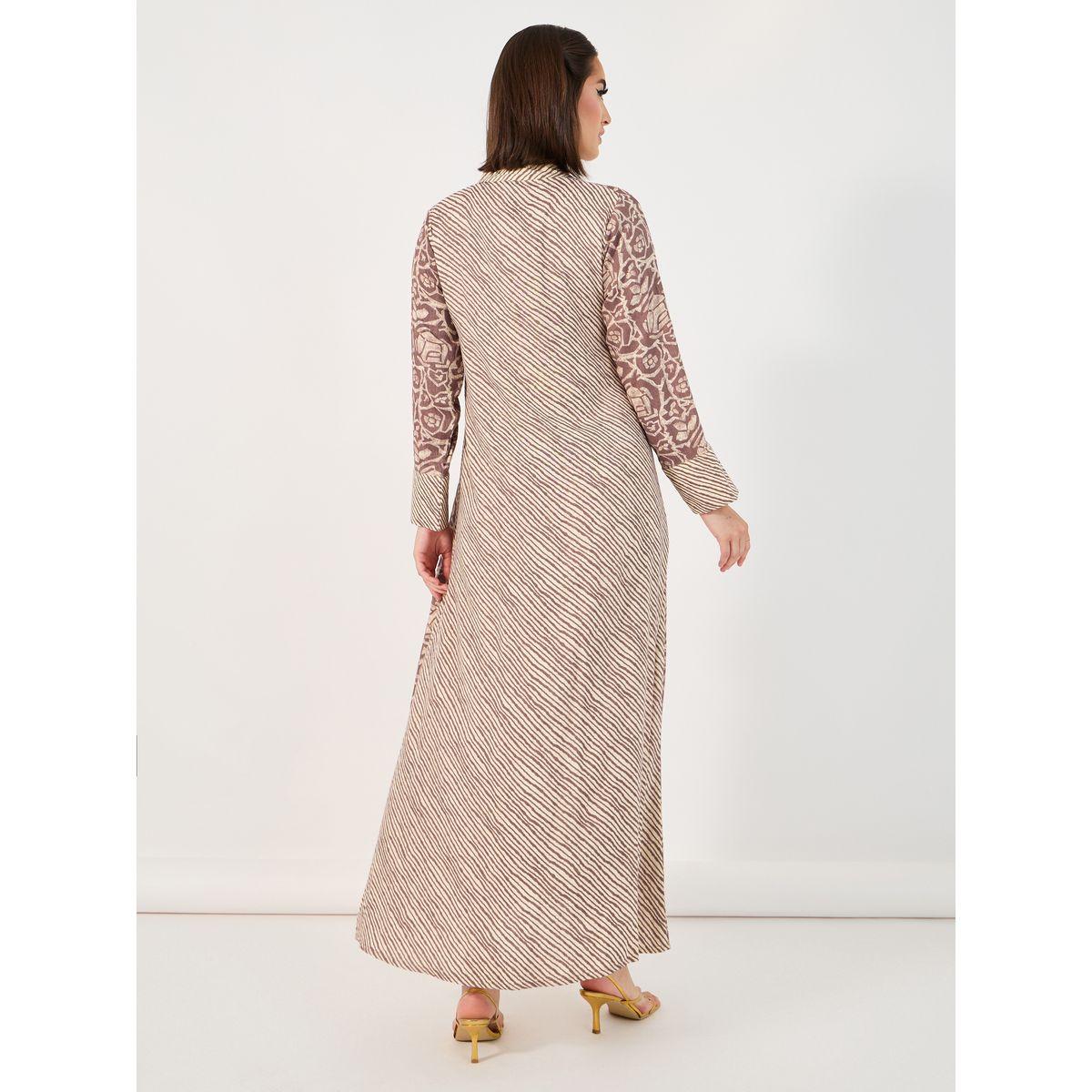 All-Over Print Stand Collar A-Line Jalabiya-women-arabicclothing-jalabiyas-image-6
