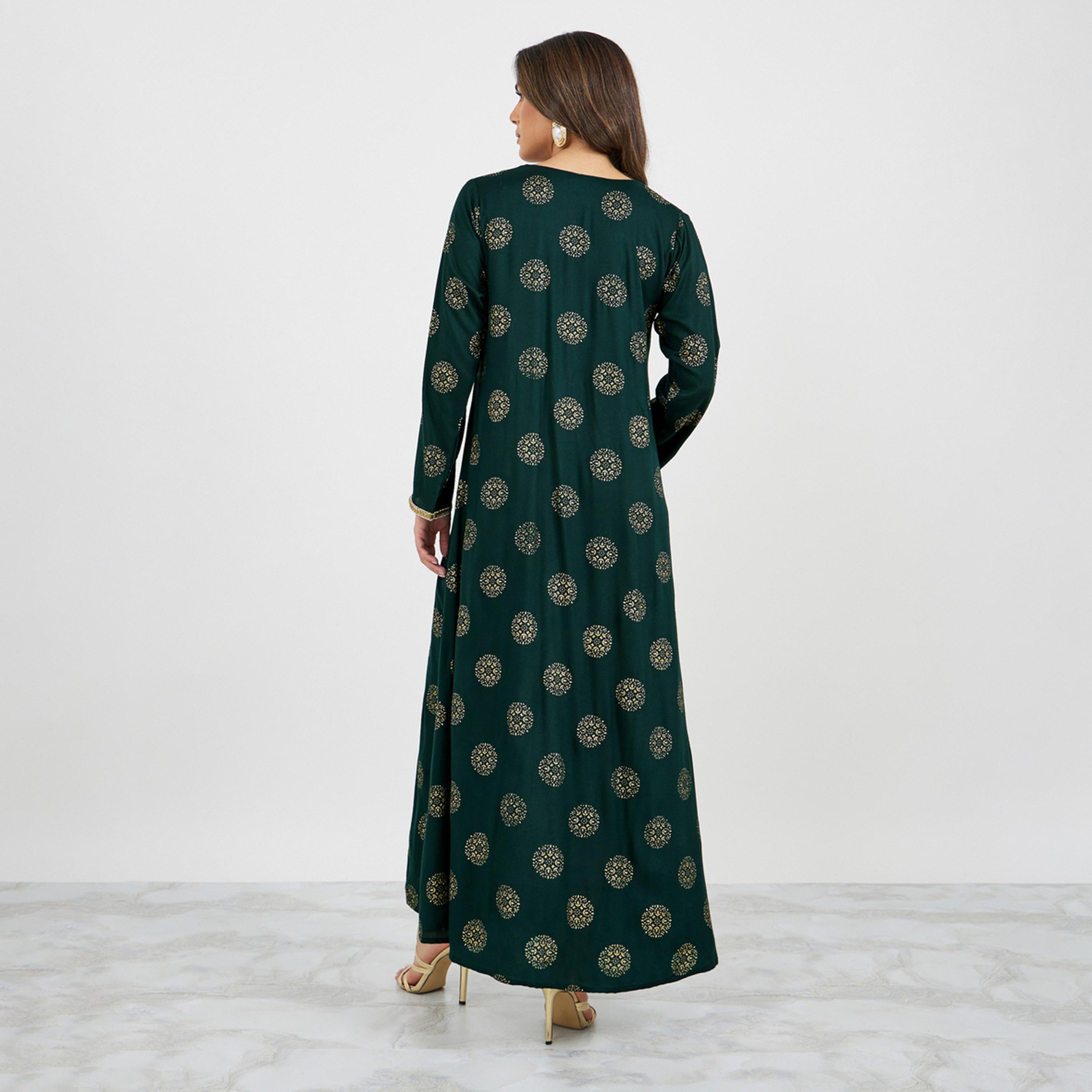 ستايلي - جلابية مطبوعة بالكامل مع تفاصيل دانتيل ورقبة على شكل V وقصّة A-women-arabicclothing-jalabiyas-image-6