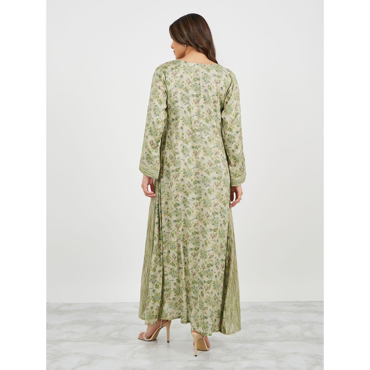 جلابية مطرزة على شكل حرف A مع تفاصيل مجمعة على الجانب-women-arabicclothing-jalabiyas-image-5