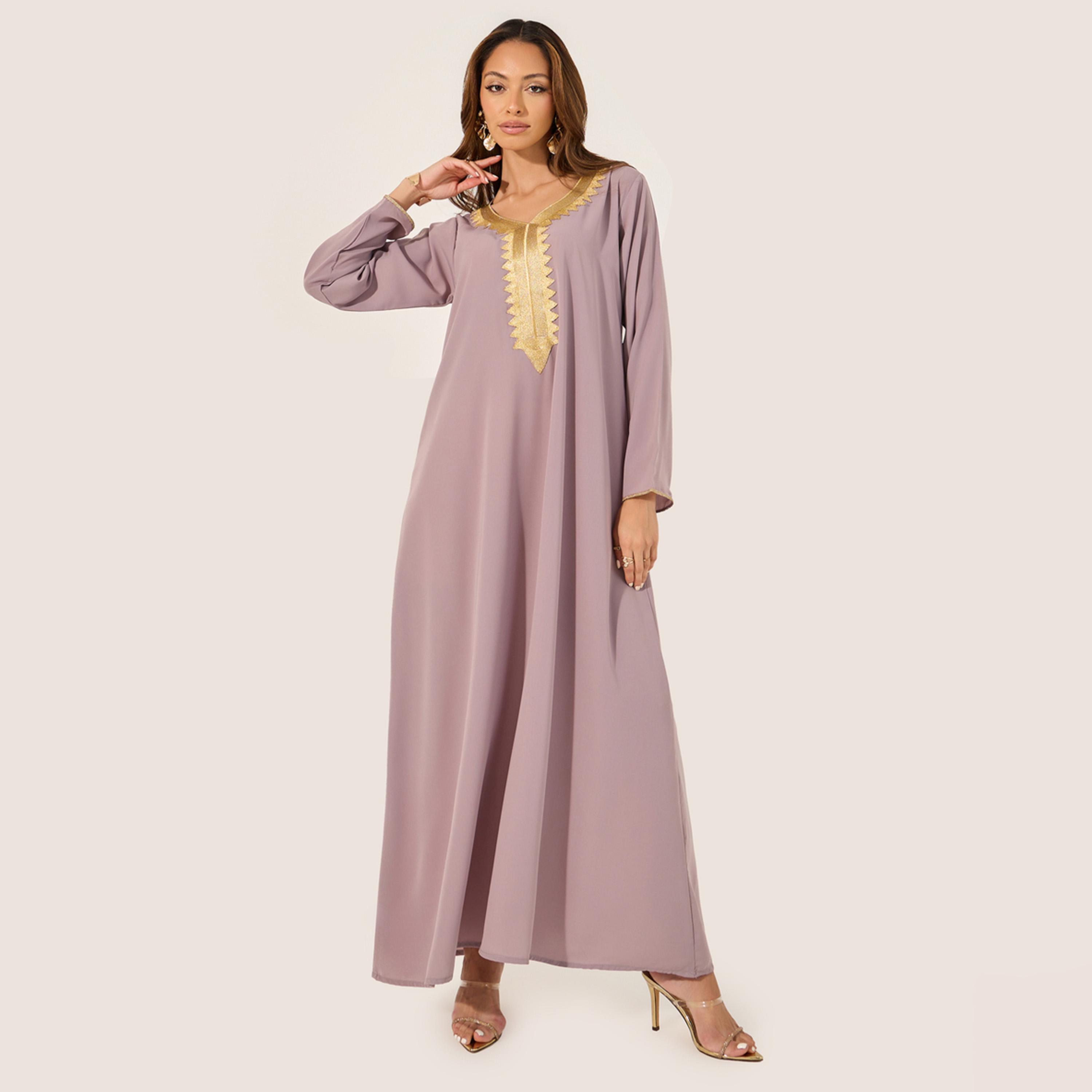 ستايلي - جلابية بقصّة A مع تفاصيل دانتيل ورقبة دائرية-women-arabicclothing-jalabiyas-image-2