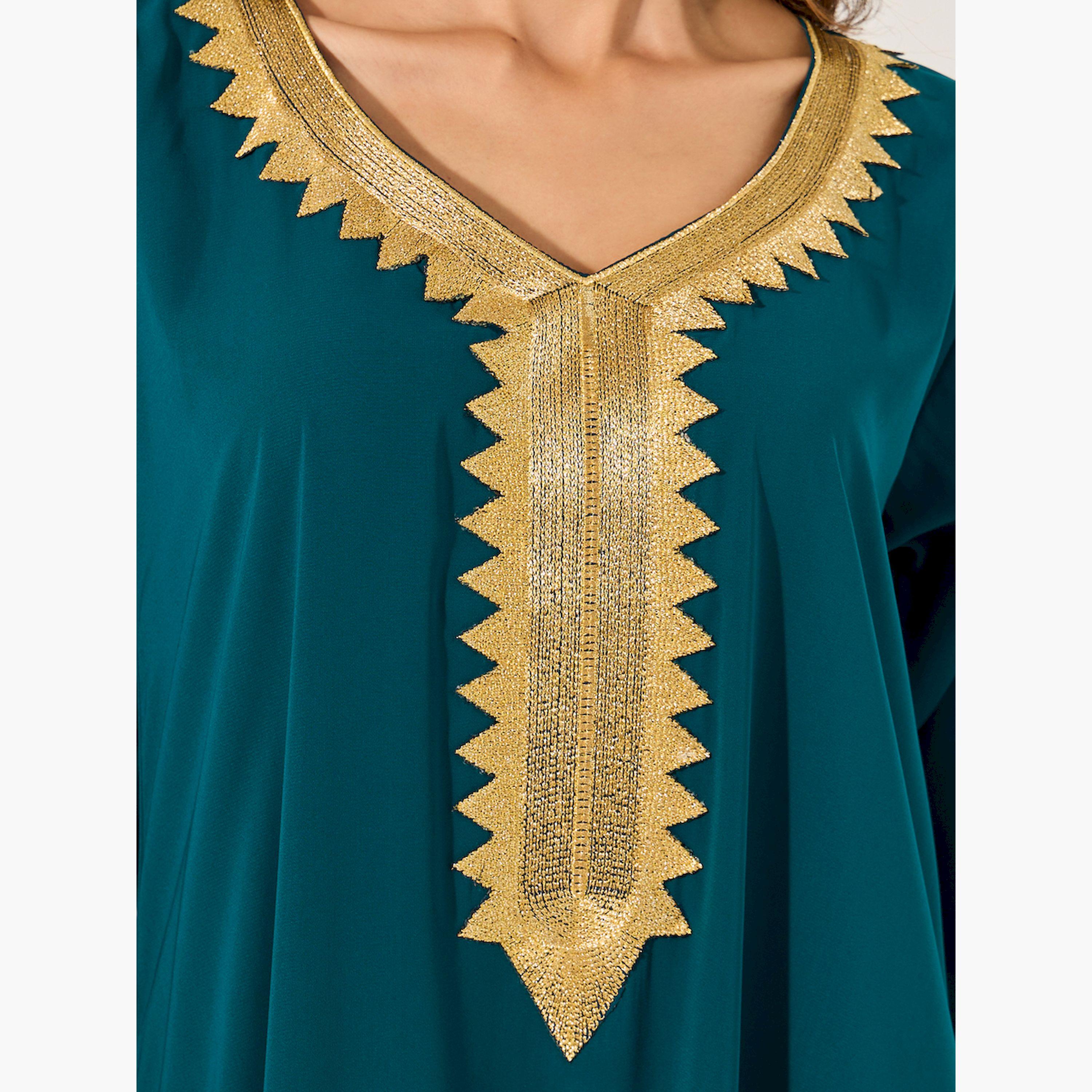 ستايلي - جلابية بقصّة A مع تفاصيل دانتيل ورقبة دائرية-women-arabicclothing-jalabiyas-image-4