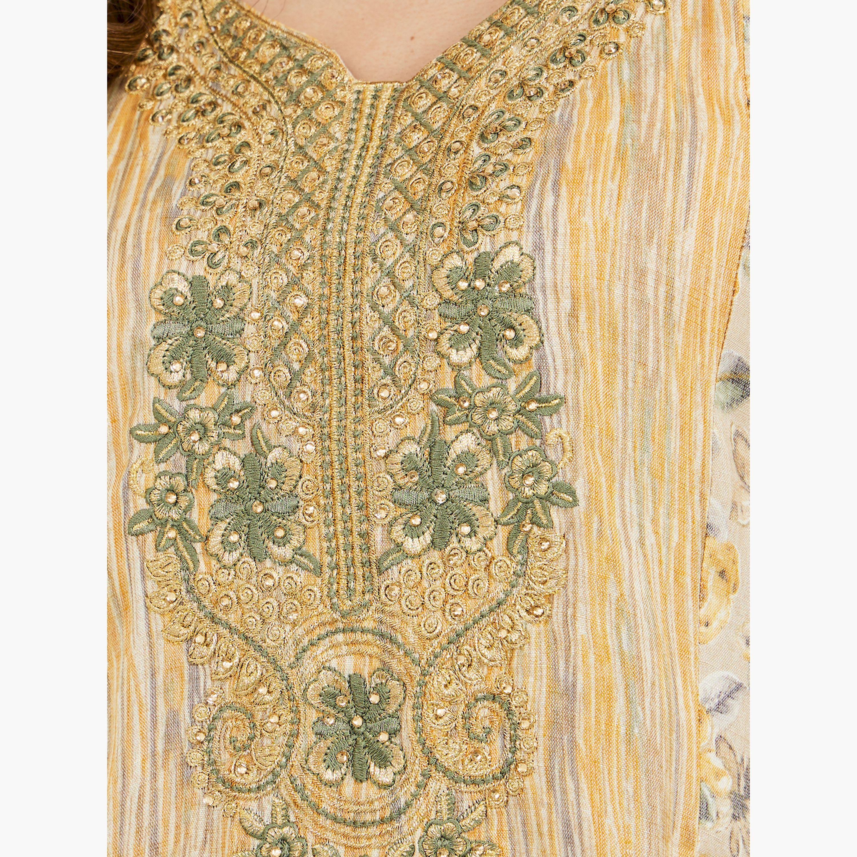 Styli Floral Print Lace Insert V-Neck A-Line Jalabiya-women-arabicclothing-jalabiyas-image-5