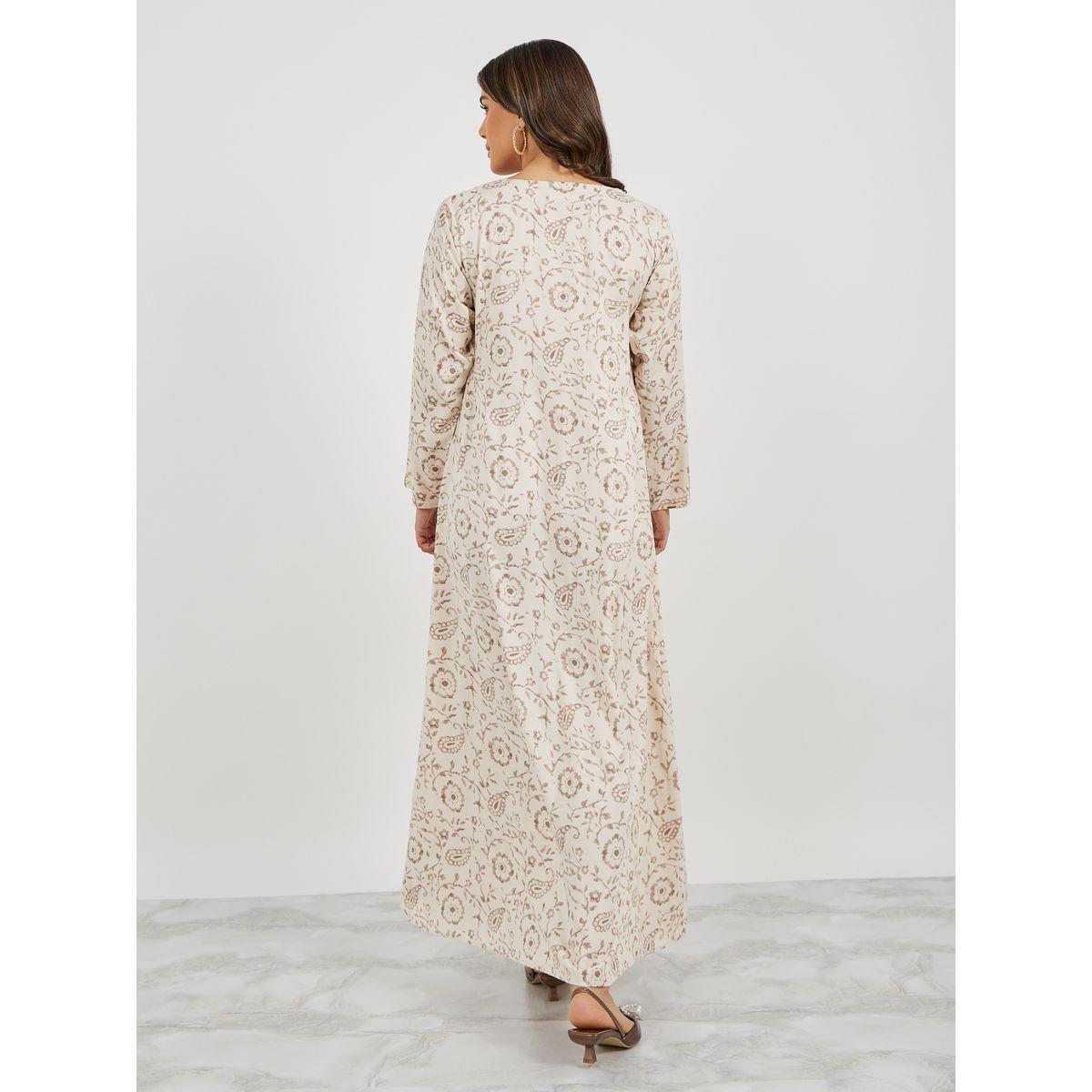 جلابية مطرزة بتفاصيل رقبة على شكل حرف A وطباعة شاملة-women-arabicclothing-jalabiyas-image-7