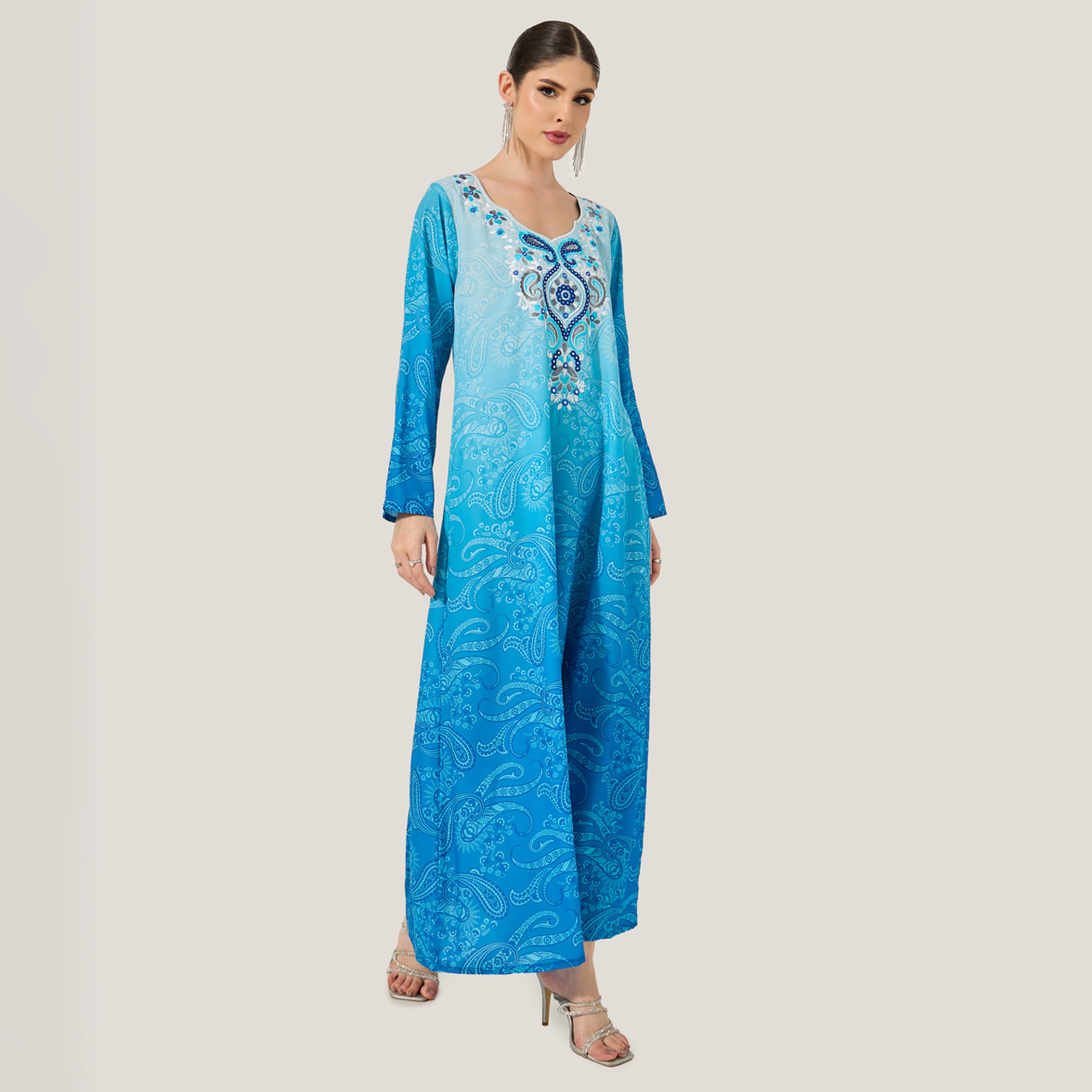 Amirah X Styli Ombre Print Embroidered A-Line Jalabiya-women-arabicclothing-jalabiyas-image-3