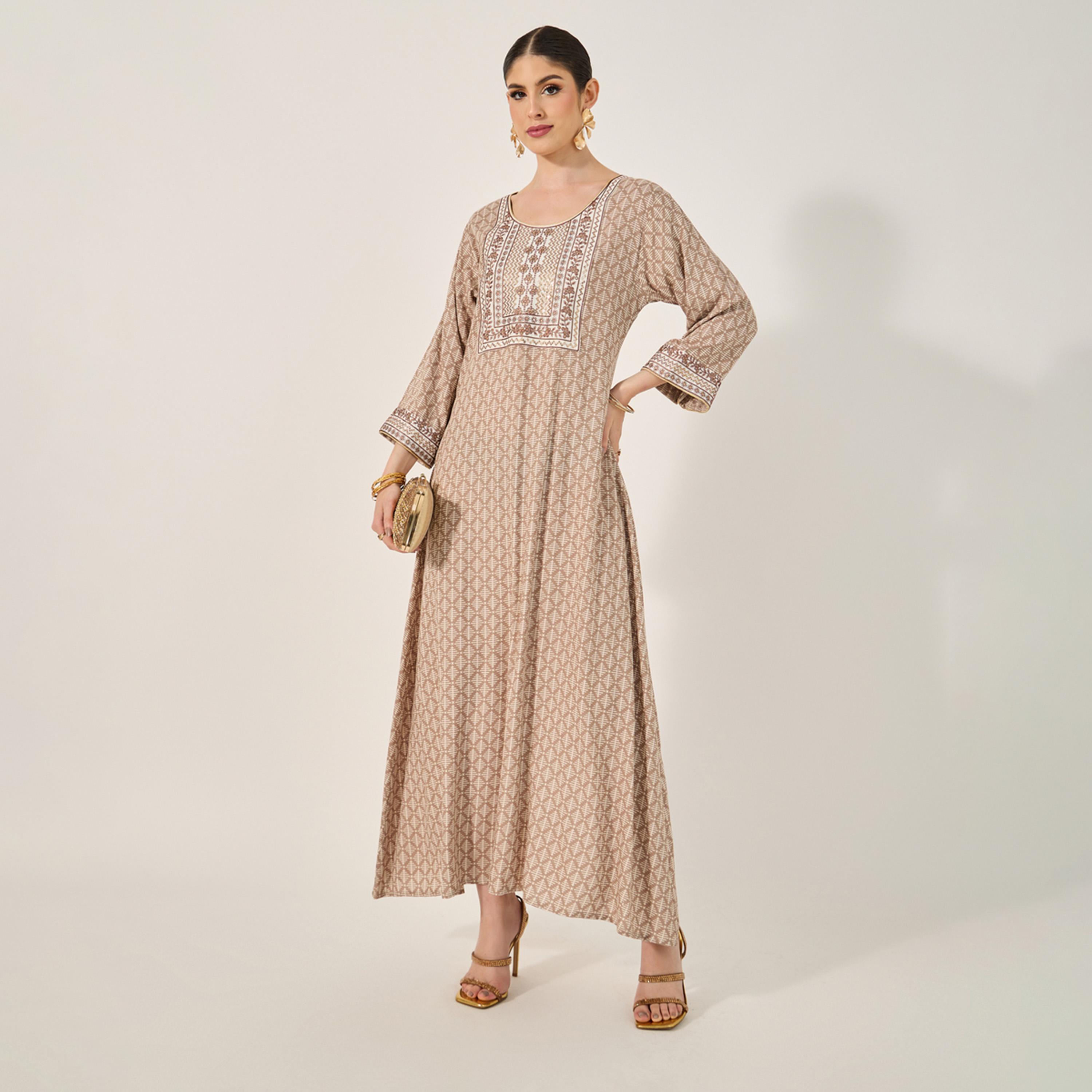 Styli Rayon Print Jalabiya With Mukhawar Embroidery And Rhinestone Embellishment-women-arabicclothing-jalabiyas-image-1
