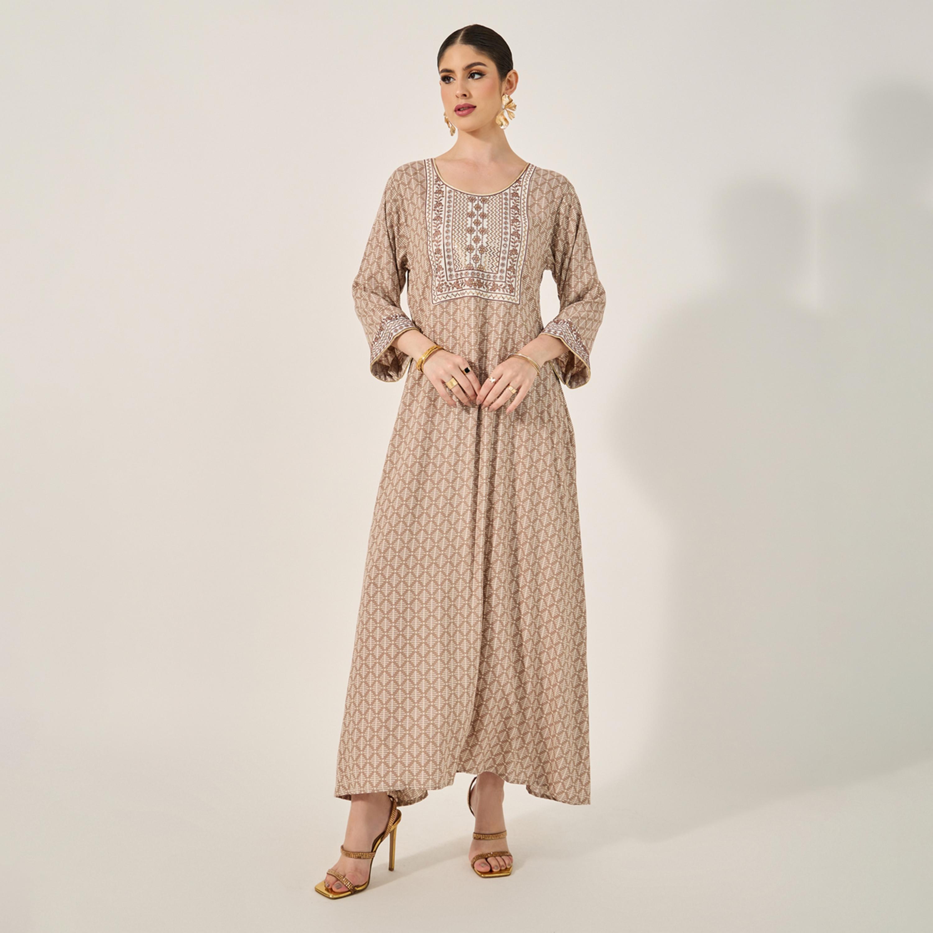 Styli Rayon Print Jalabiya With Mukhawar Embroidery And Rhinestone Embellishment-women-arabicclothing-jalabiyas-image-2