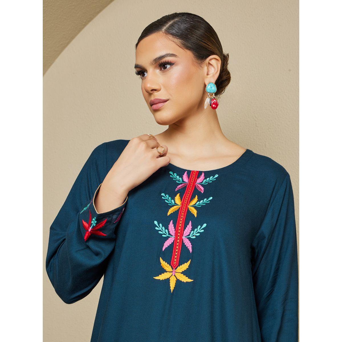 Embroidered Round Neck A-Line Jalabiya-women-arabicclothing-jalabiyas-image-5