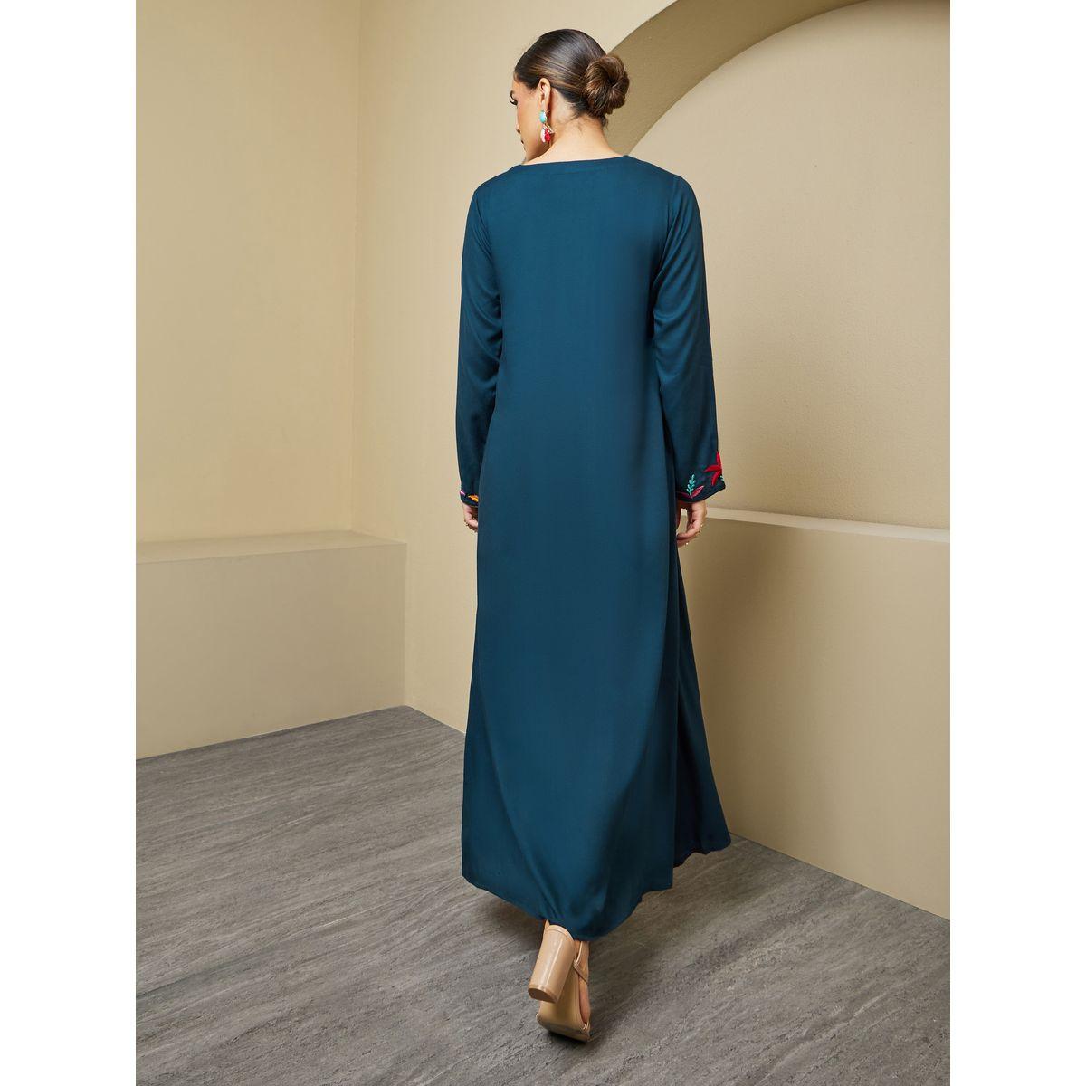 Embroidered Round Neck A-Line Jalabiya-women-arabicclothing-jalabiyas-image-6
