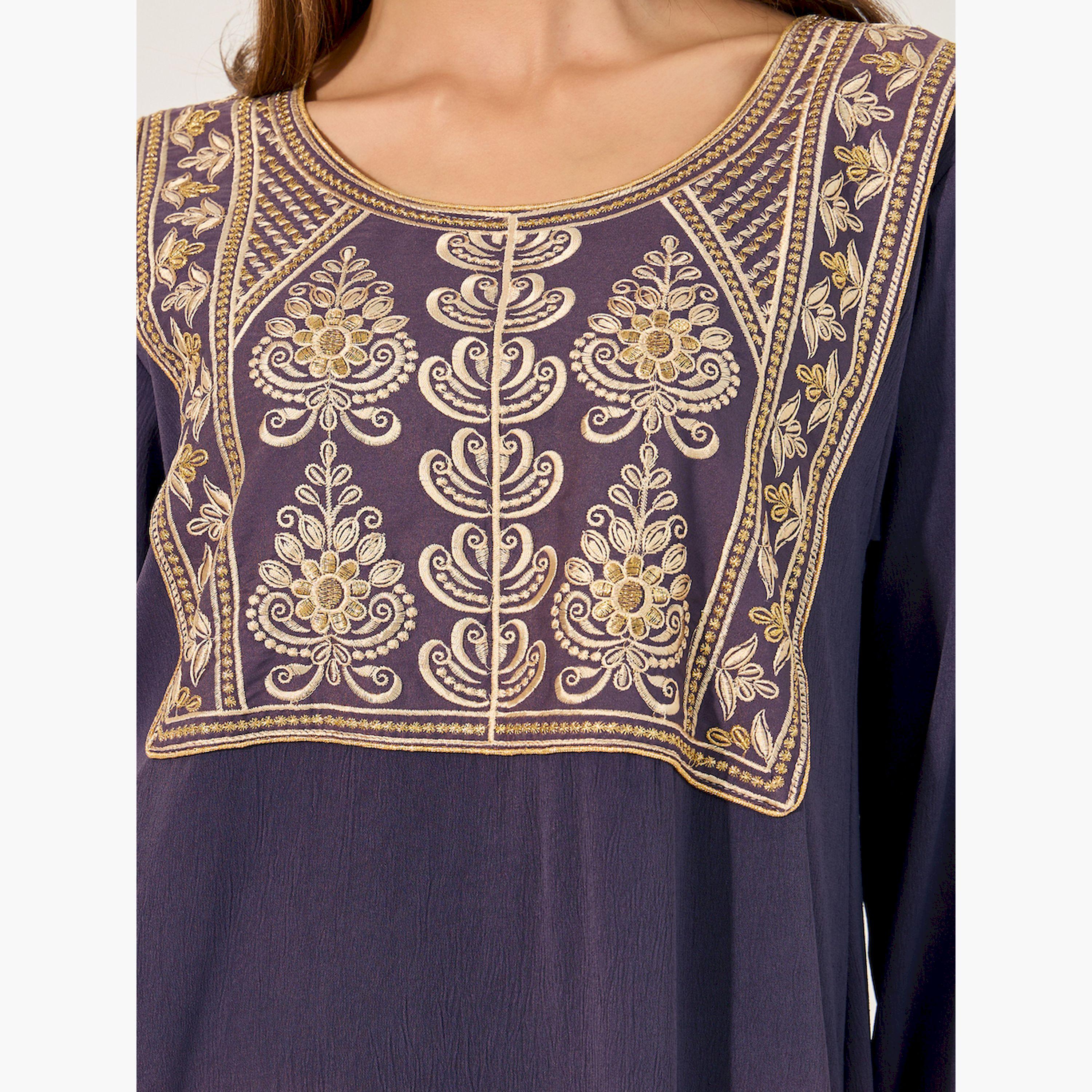 ستايلي - جلابية مطرزة مع قصة A ورقبة دائرية-women-arabicclothing-jalabiyas-image-4
