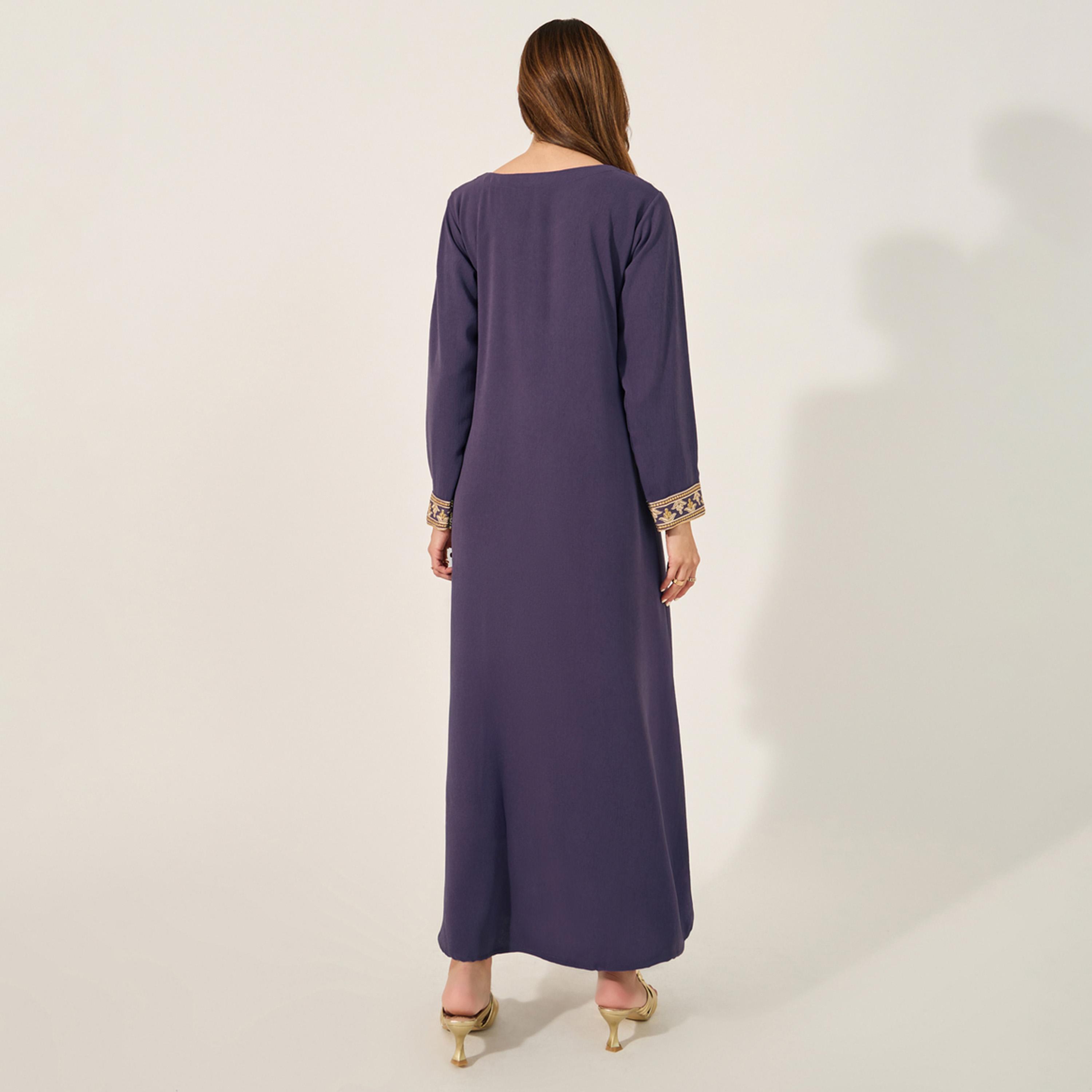 ستايلي - جلابية مطرزة مع قصة A ورقبة دائرية-women-arabicclothing-jalabiyas-image-5