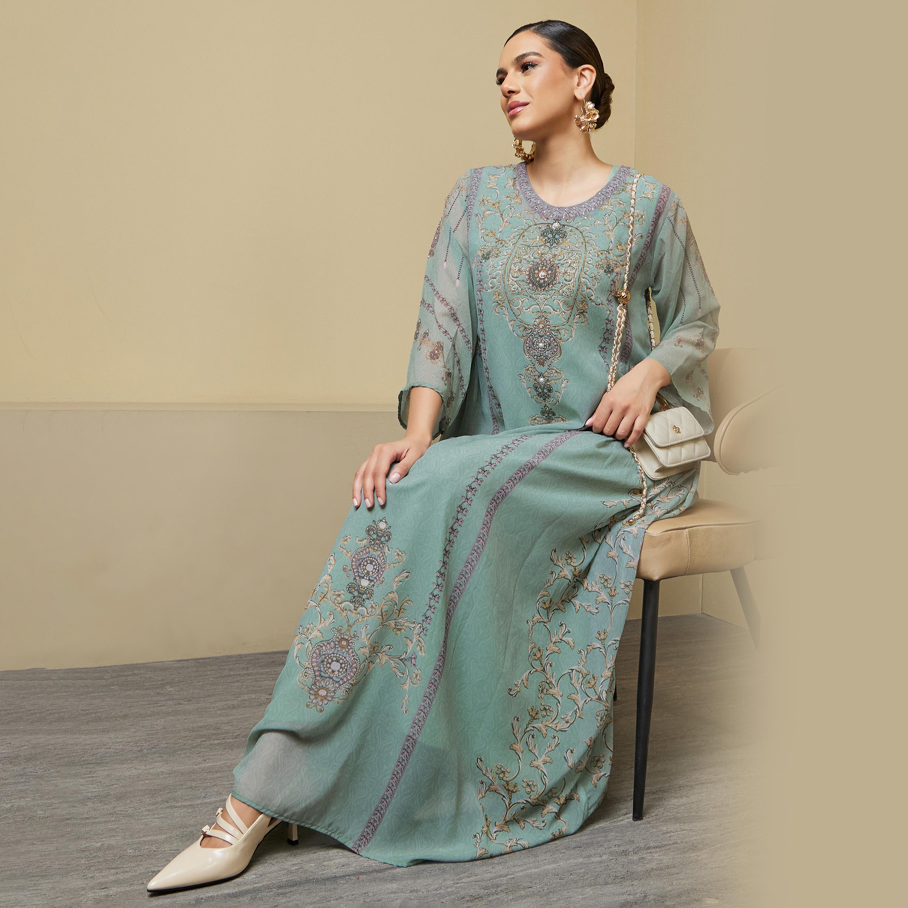 Styli Printed Round Neck A-Line Jalabiya-women-arabicclothing-jalabiyas-image-1
