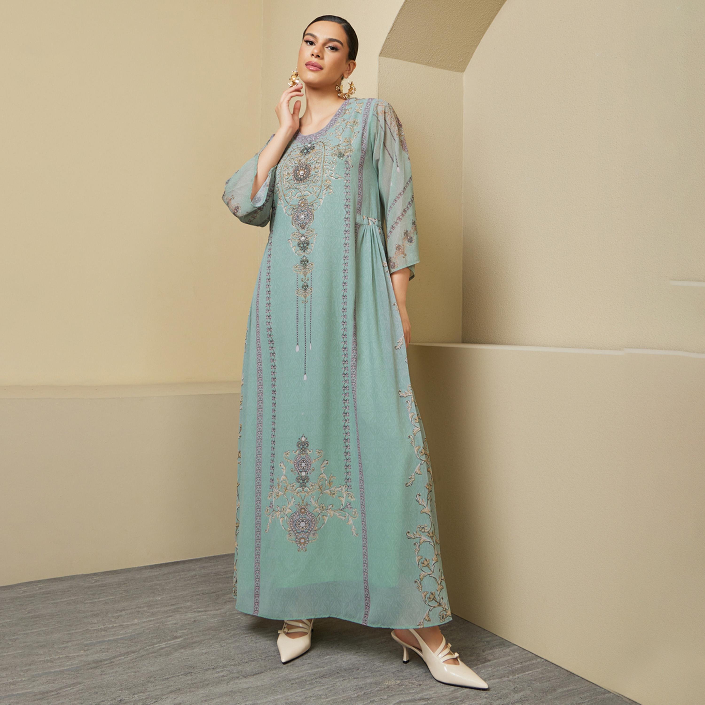 Styli Printed Round Neck A-Line Jalabiya-women-arabicclothing-jalabiyas-image-2