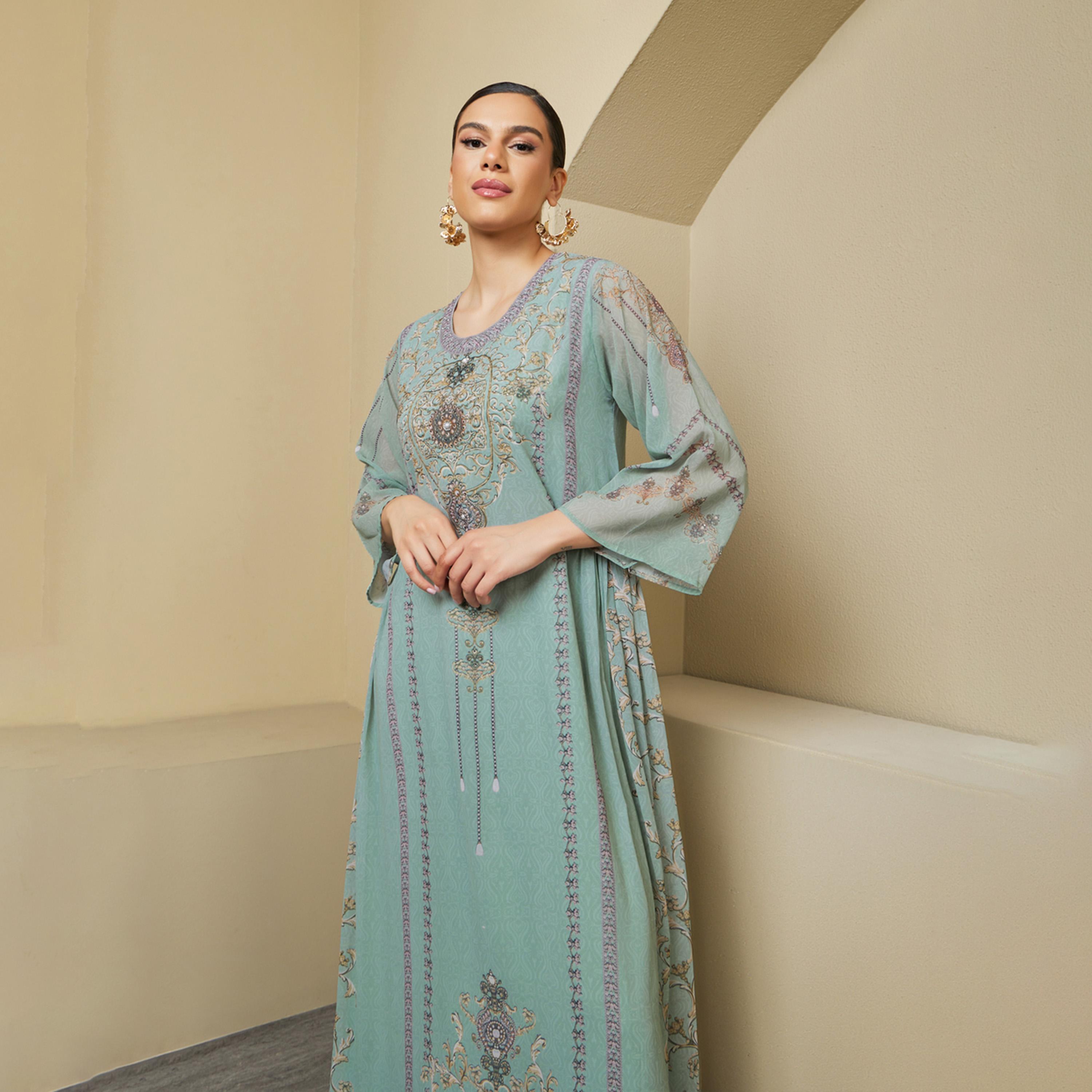 Styli Printed Round Neck A-Line Jalabiya-women-arabicclothing-jalabiyas-image-3