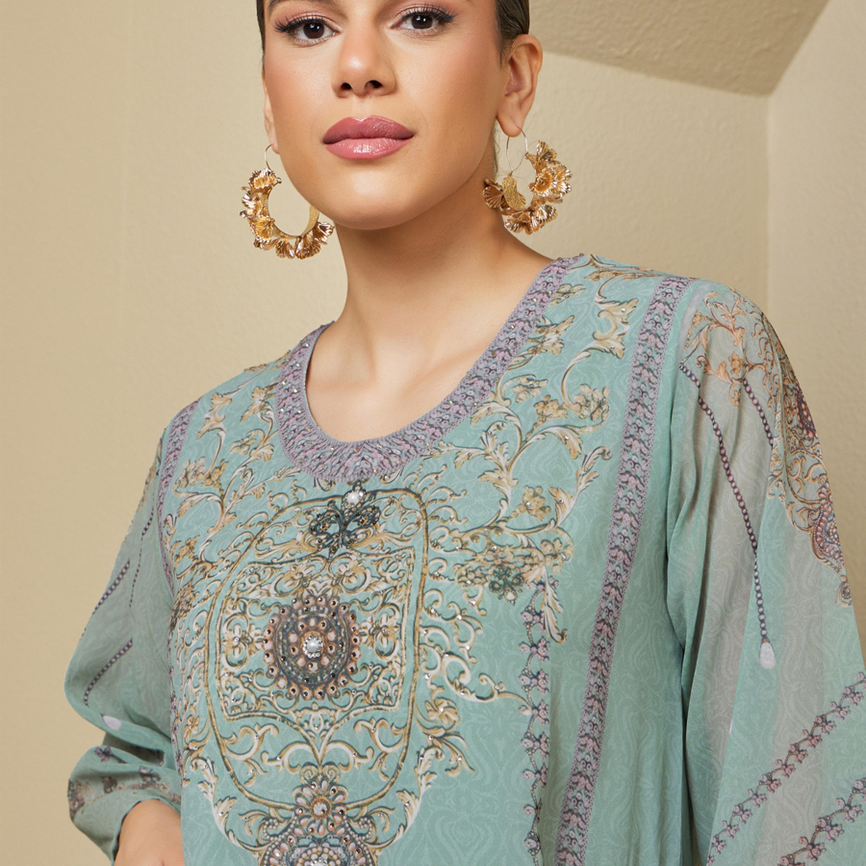 Styli Printed Round Neck A-Line Jalabiya-women-arabicclothing-jalabiyas-image-4