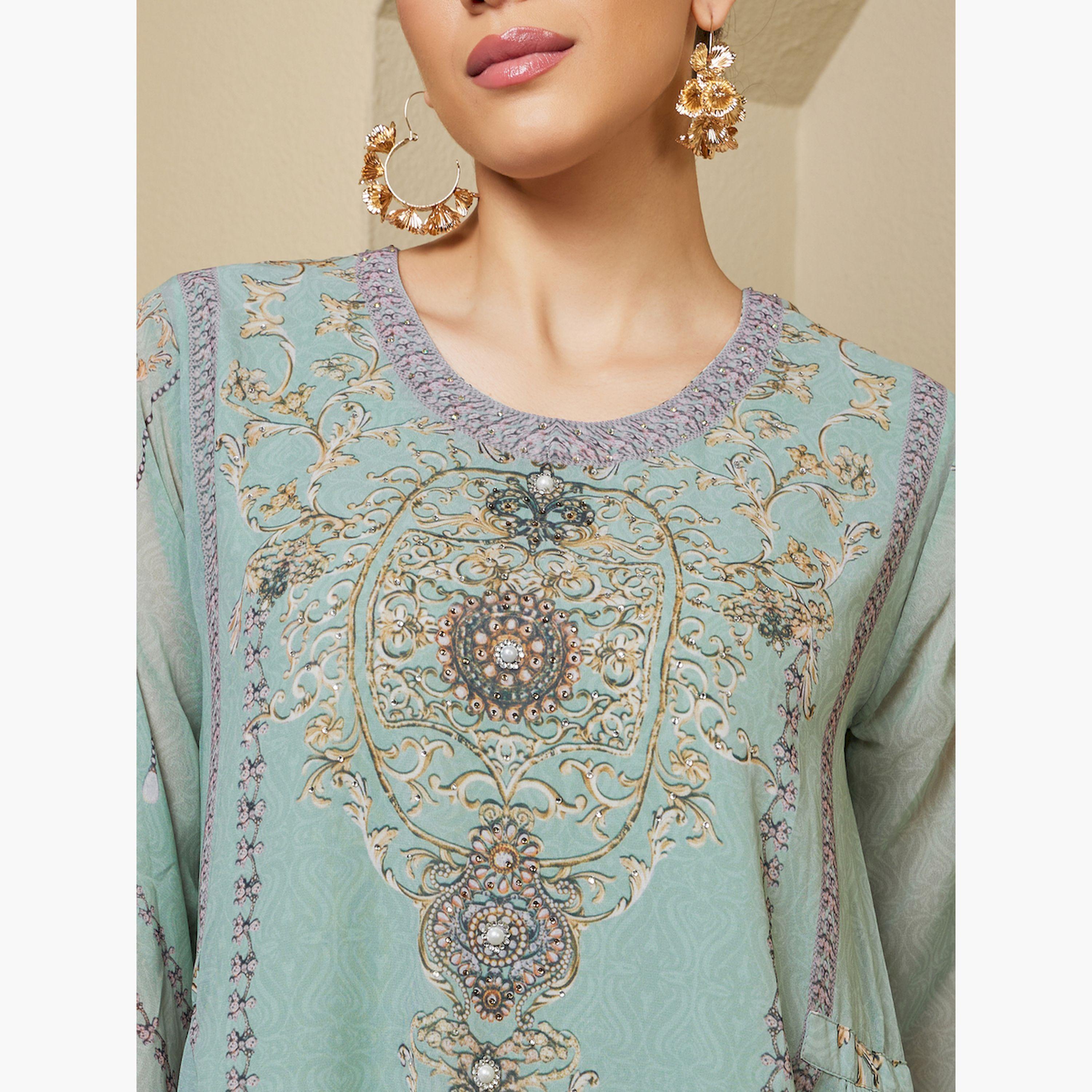 Styli Printed Round Neck A-Line Jalabiya-women-arabicclothing-jalabiyas-image-5