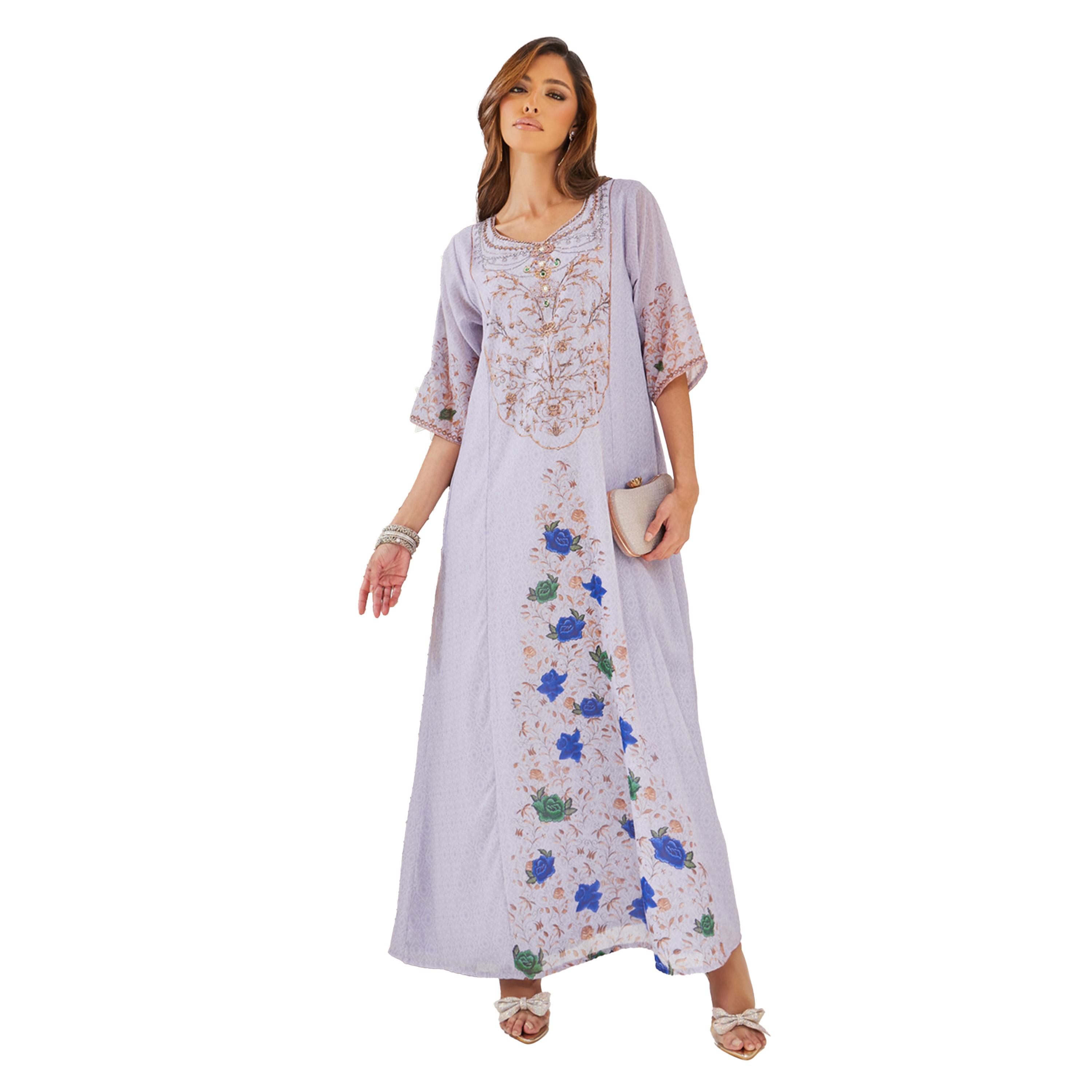 ستايلي - جلابية بأكمام قصيرة مطبوعة ومزينة-women-arabicclothing-jalabiyas-image-2