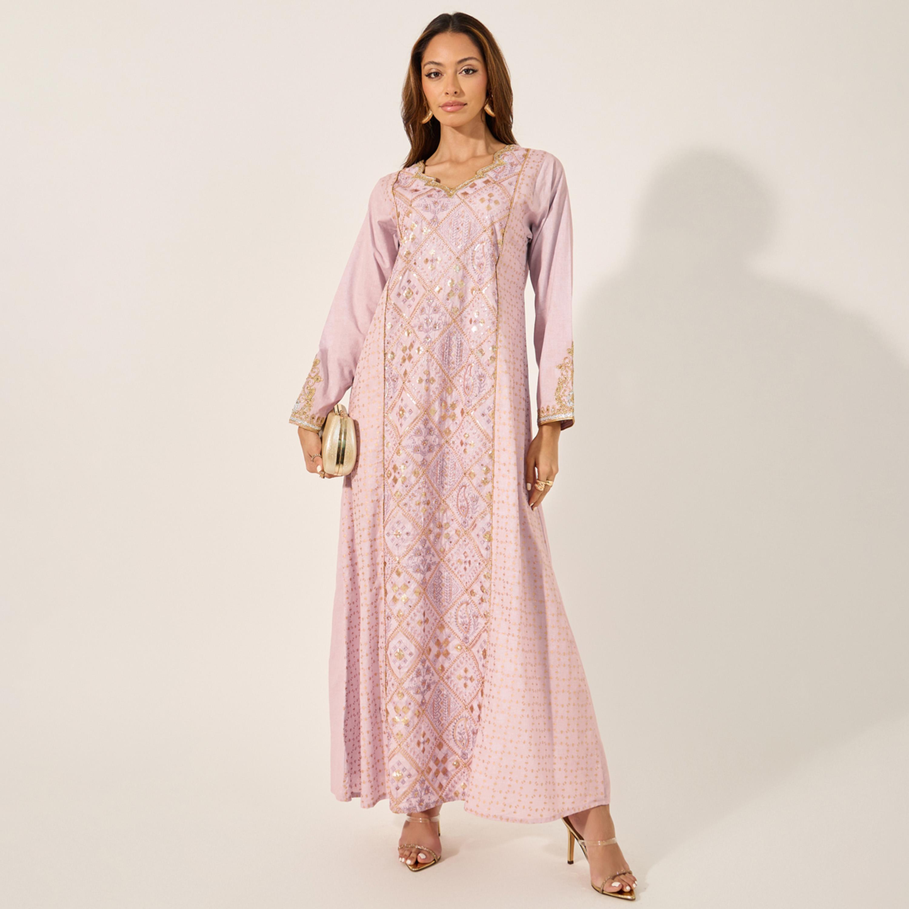 أميرة x ستايلي جلابية بتداخلات مُطرّزة وتفاصيل دانتيل-women-arabicclothing-jalabiyas-image-1