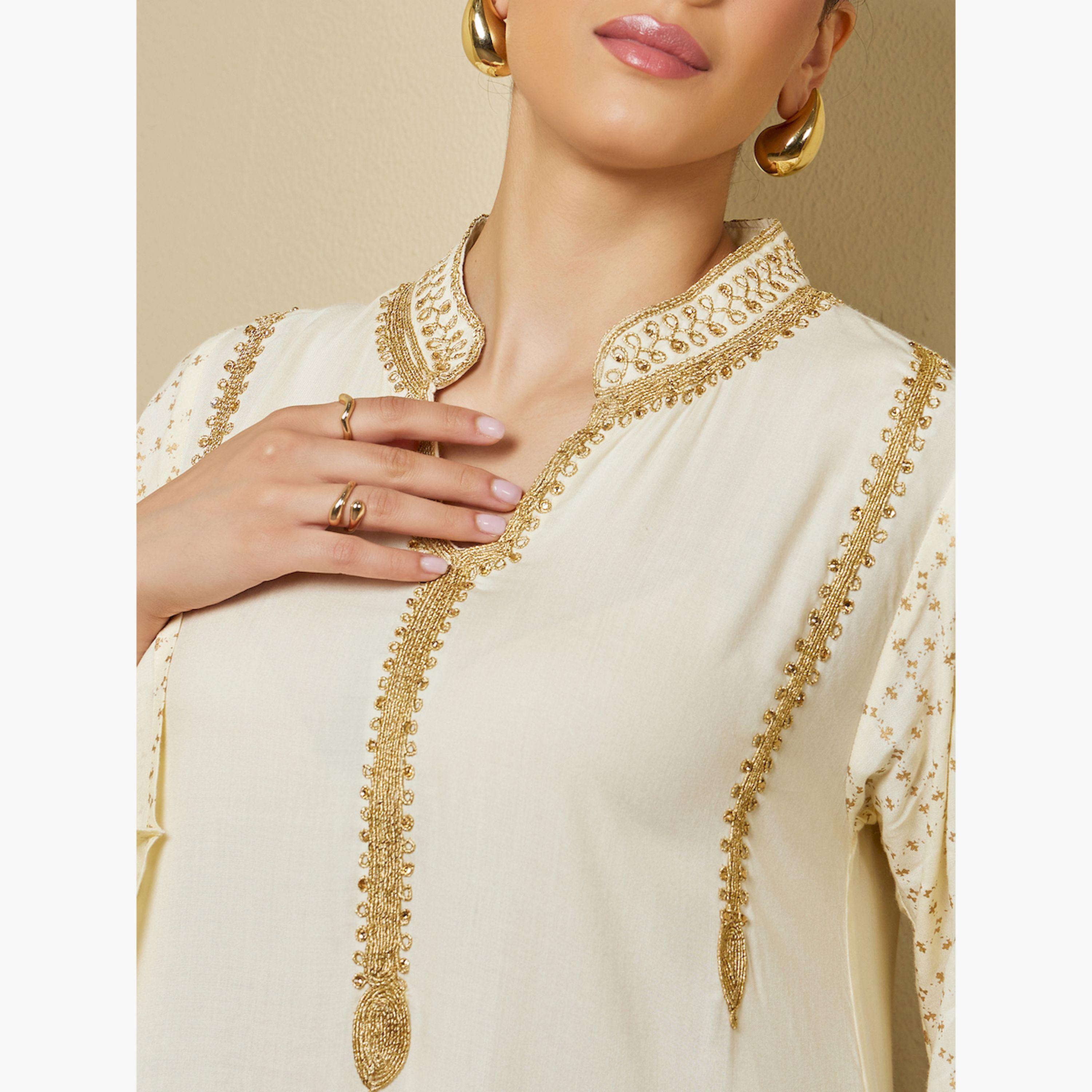 ستايلي - جلابية بقصة A مزينة بالدانتيل وياقة قائمة-women-arabicclothing-jalabiyas-image-4