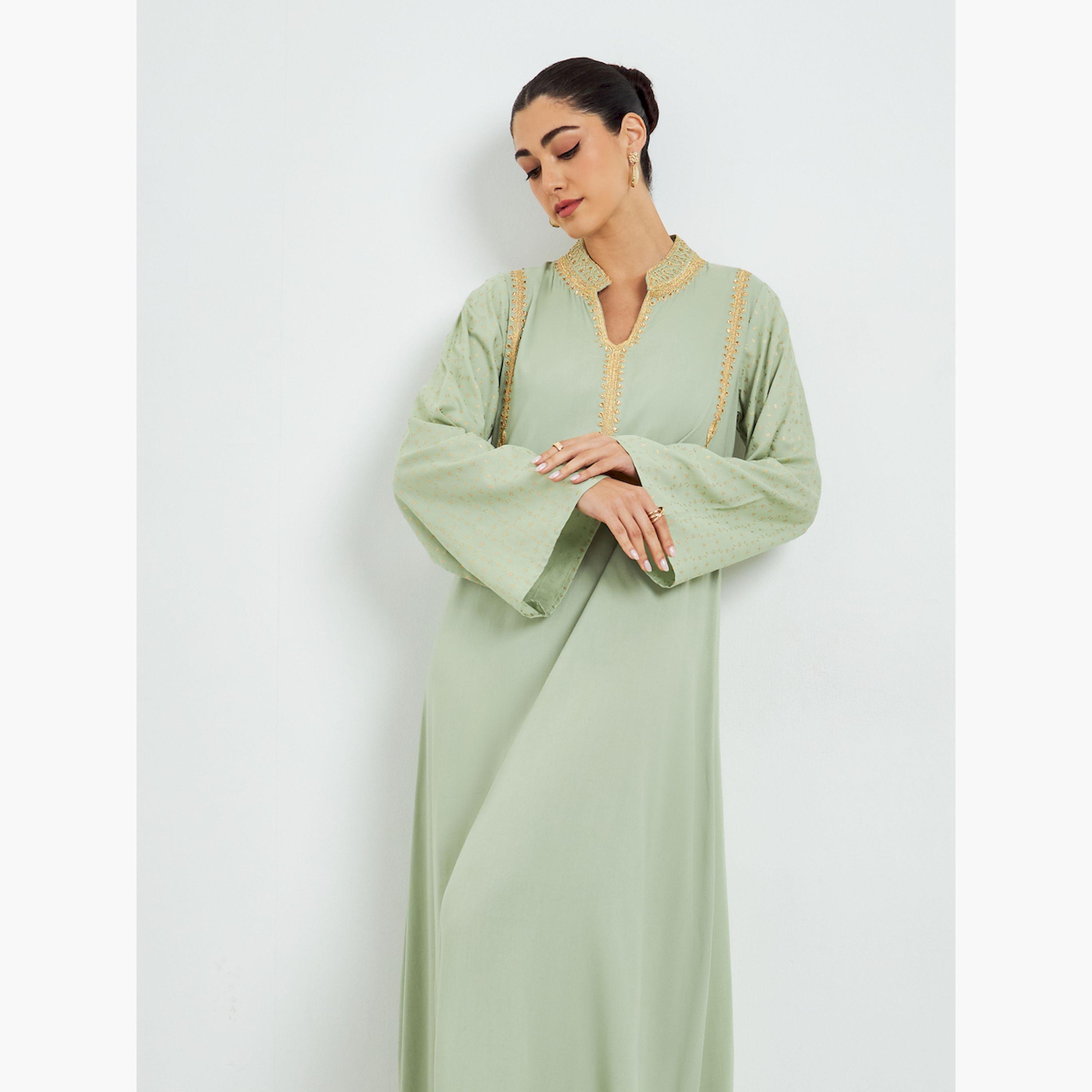Styli Green Embroidered A-Line Jalabiya-women-arabicclothing-jalabiyas-image-2