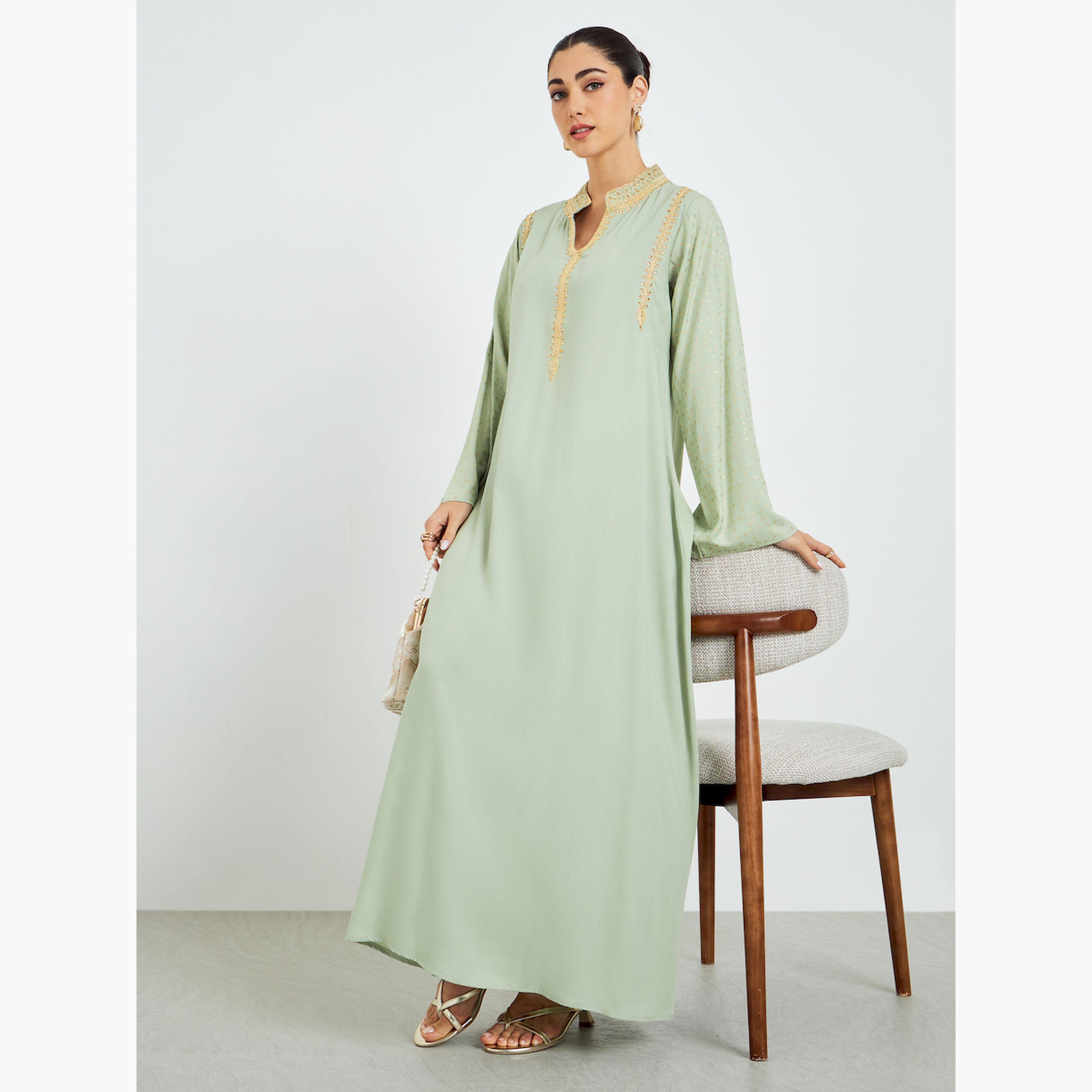 Styli Green Embroidered A-Line Jalabiya-women-arabicclothing-jalabiyas-image-3