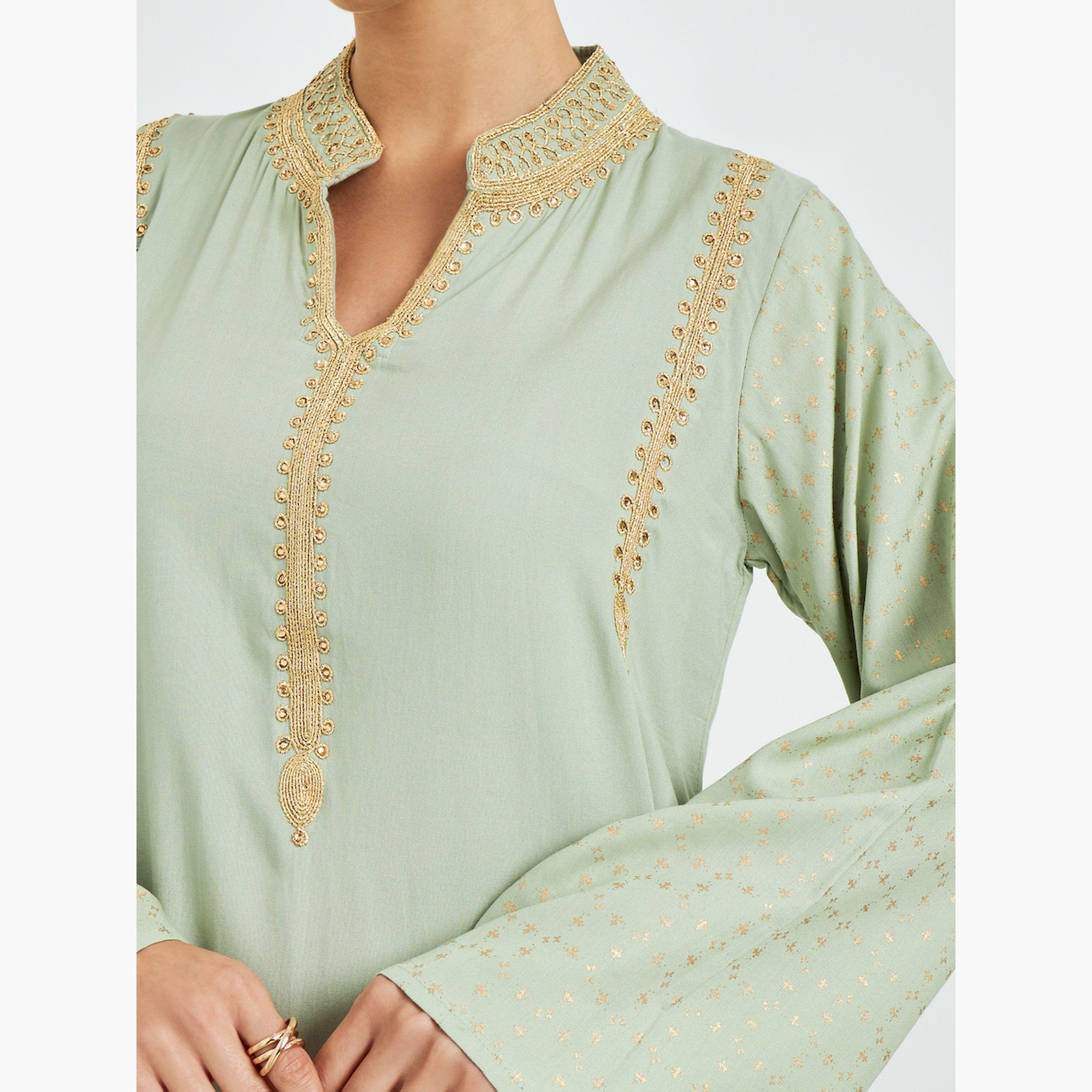 Styli Green Embroidered A-Line Jalabiya-women-arabicclothing-jalabiyas-image-5