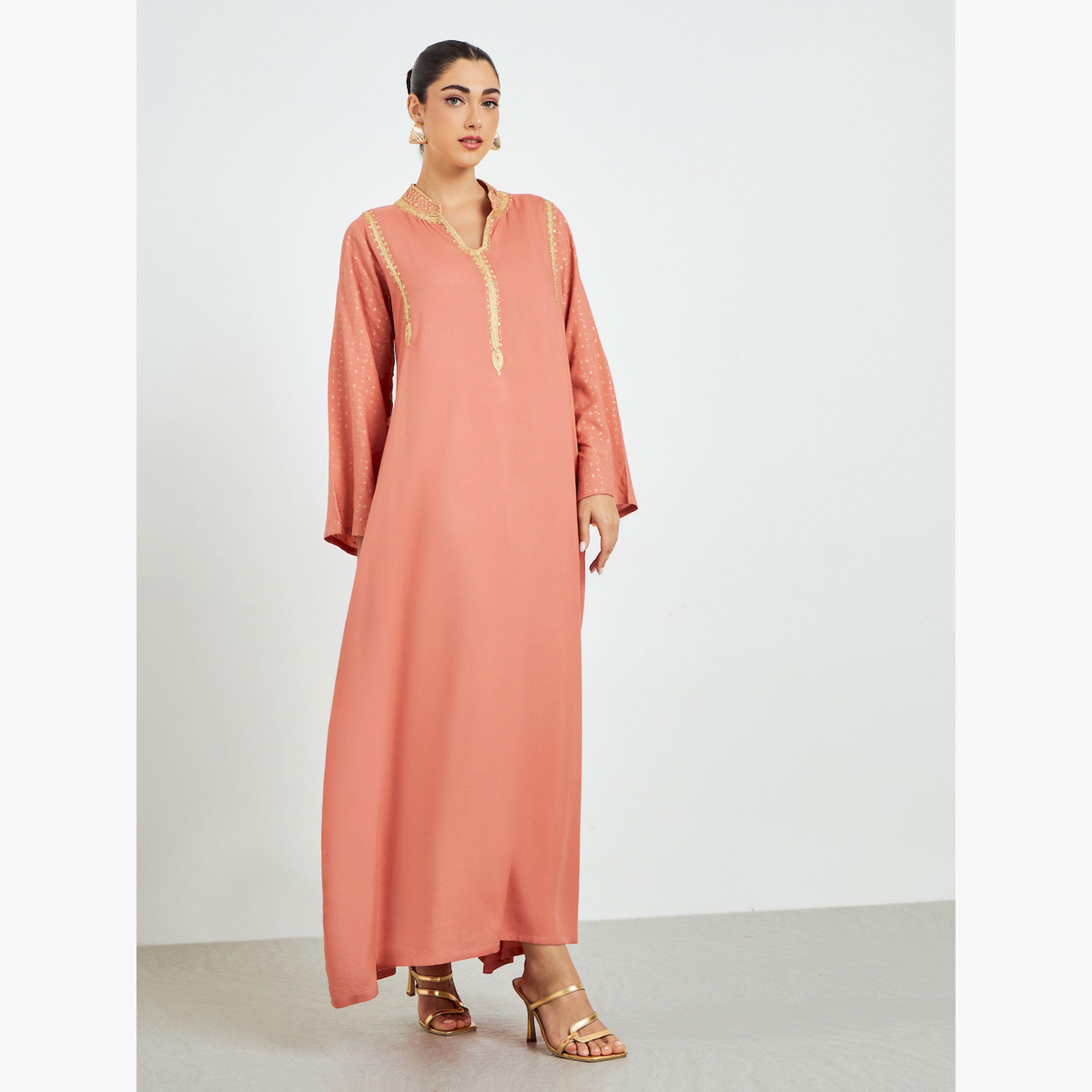 جلابية وردية مطرزة بحافة واسعة-women-arabicclothing-jalabiyas-image-4