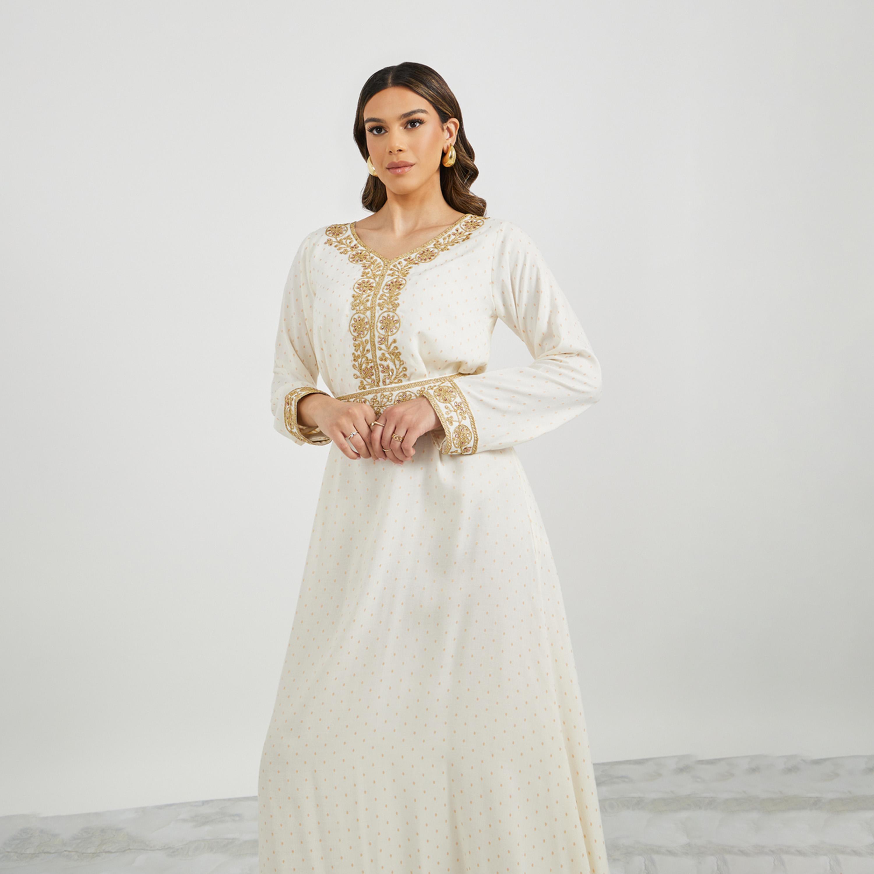 Styli Jacquard Embroidered A-Line Belted Jalabiya-women-arabicclothing-jalabiyas-image-2