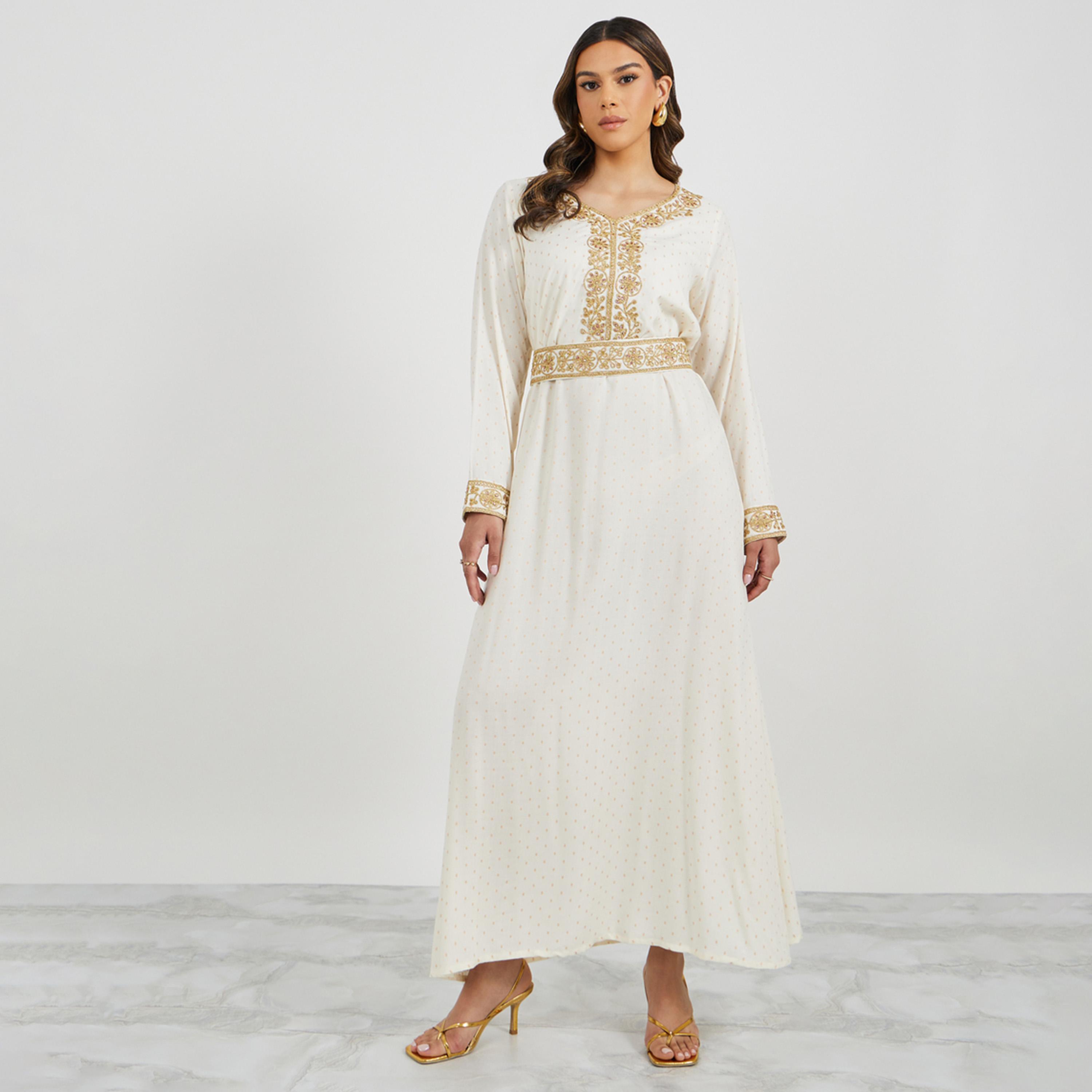 ستايلي - جلابية جاكار مطرزة بحزام وقصّة A-women-arabicclothing-jalabiyas-image-3