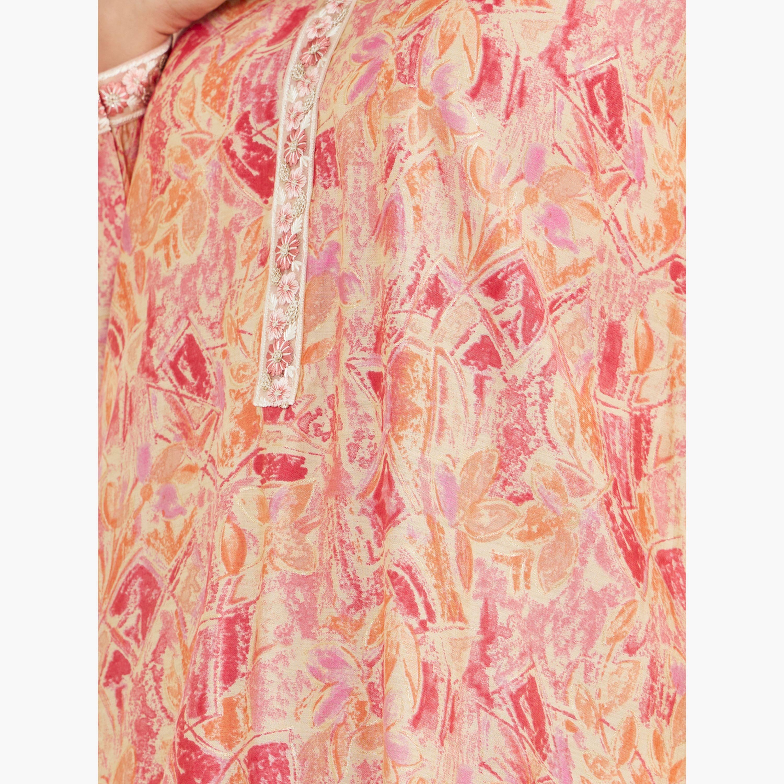 ستايلي - جلابية مطبوعة ومطرزة بفتحة رقبة على شكل حرف V وقصّة A-women-arabicclothing-jalabiyas-image-5