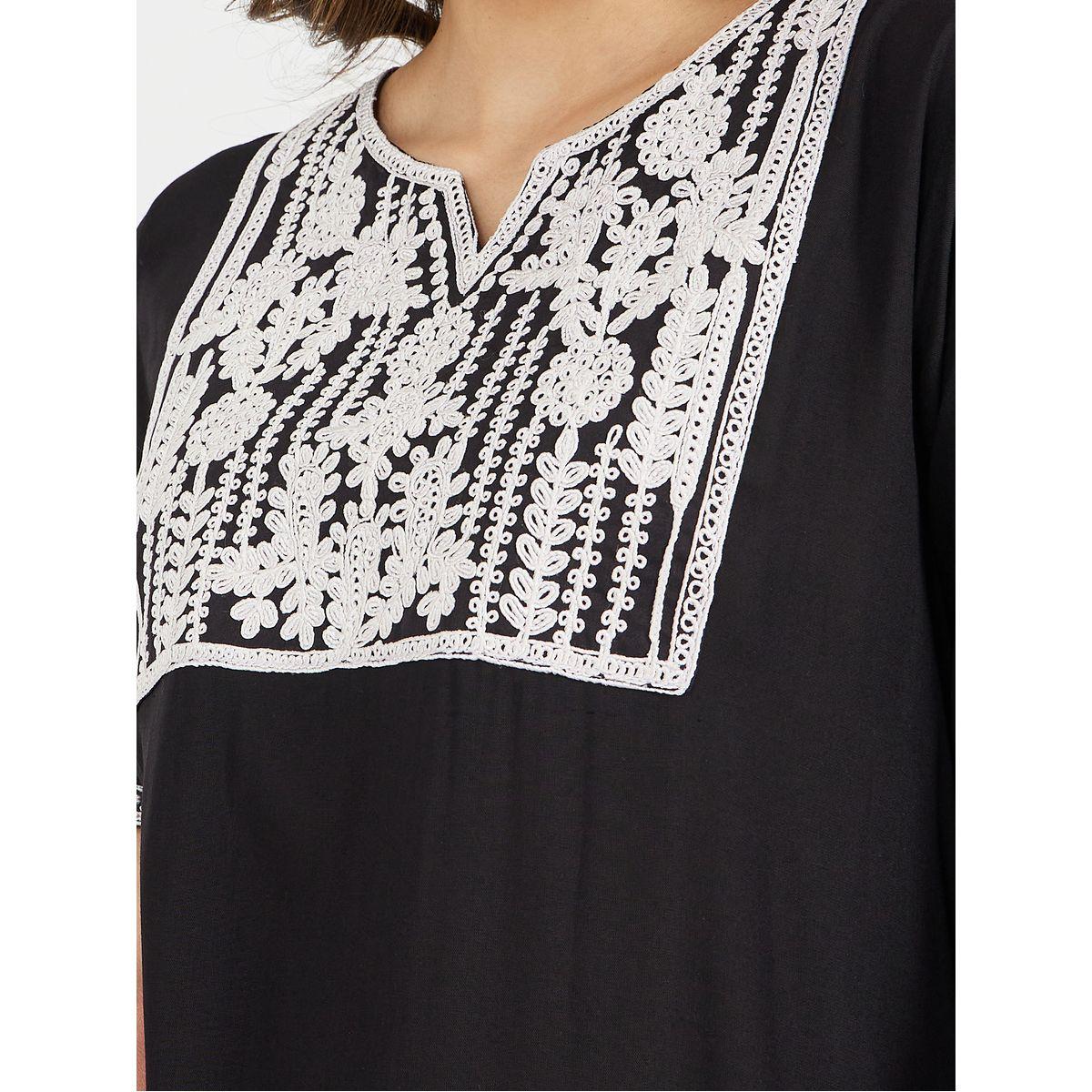 Embroidered Notch Neck A-Line Jalabiya-women-arabicclothing-jalabiyas-image-4
