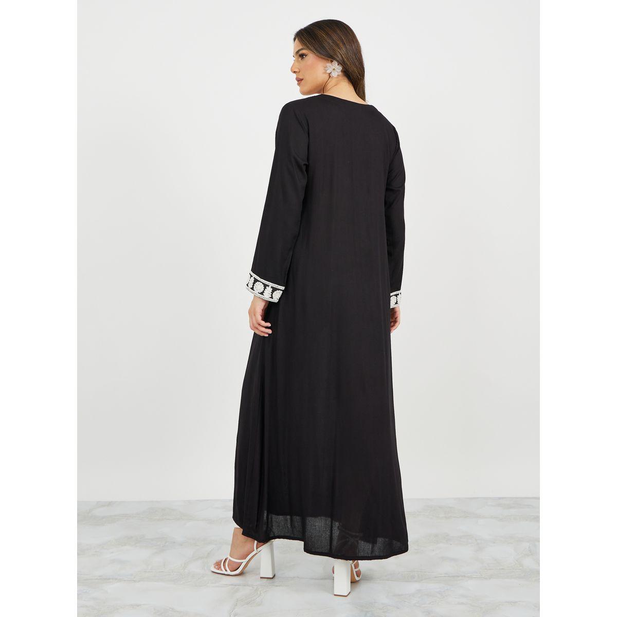 Embroidered Notch Neck A-Line Jalabiya-women-arabicclothing-jalabiyas-image-6