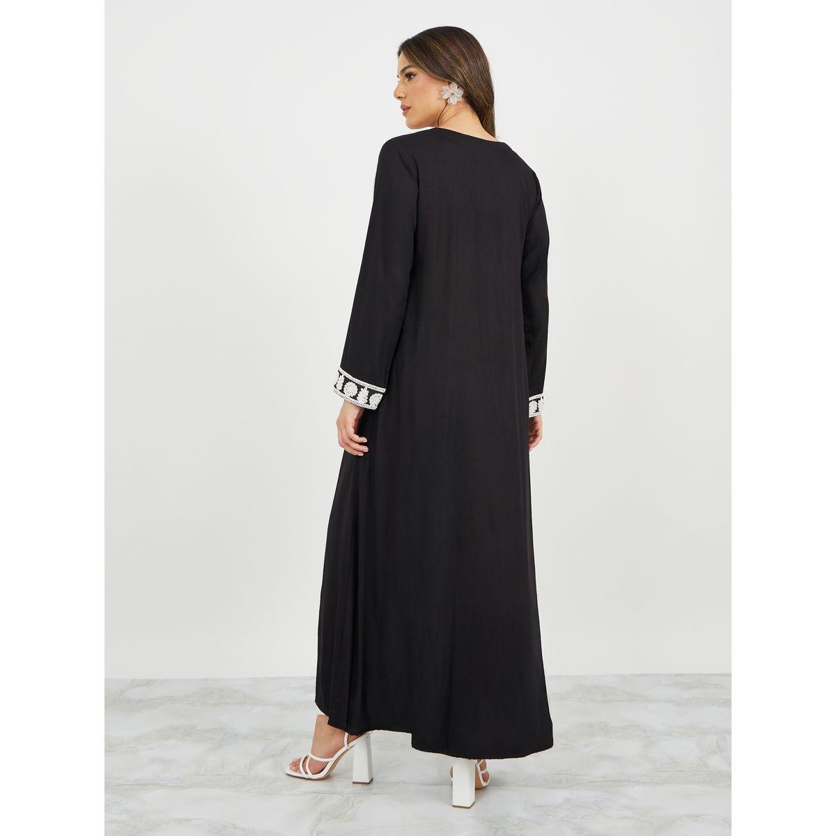 Embroidered Notch Neck A-Line Jalabiya-women-arabicclothing-jalabiyas-image-7