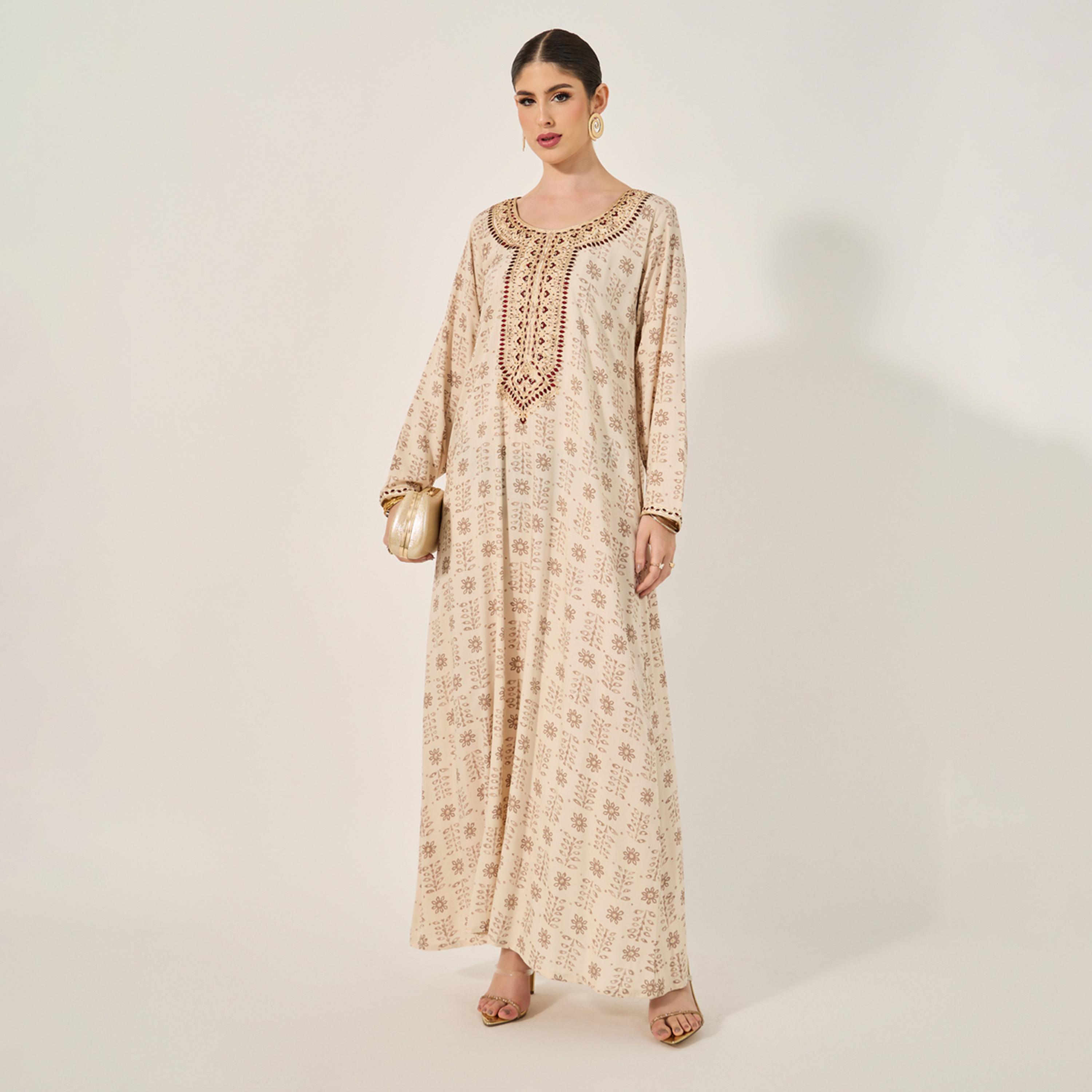 أميرة x ستايلي جلابية مطبعة بالكامل مع تفاصيل دانتيل-women-arabicclothing-jalabiyas-image-1