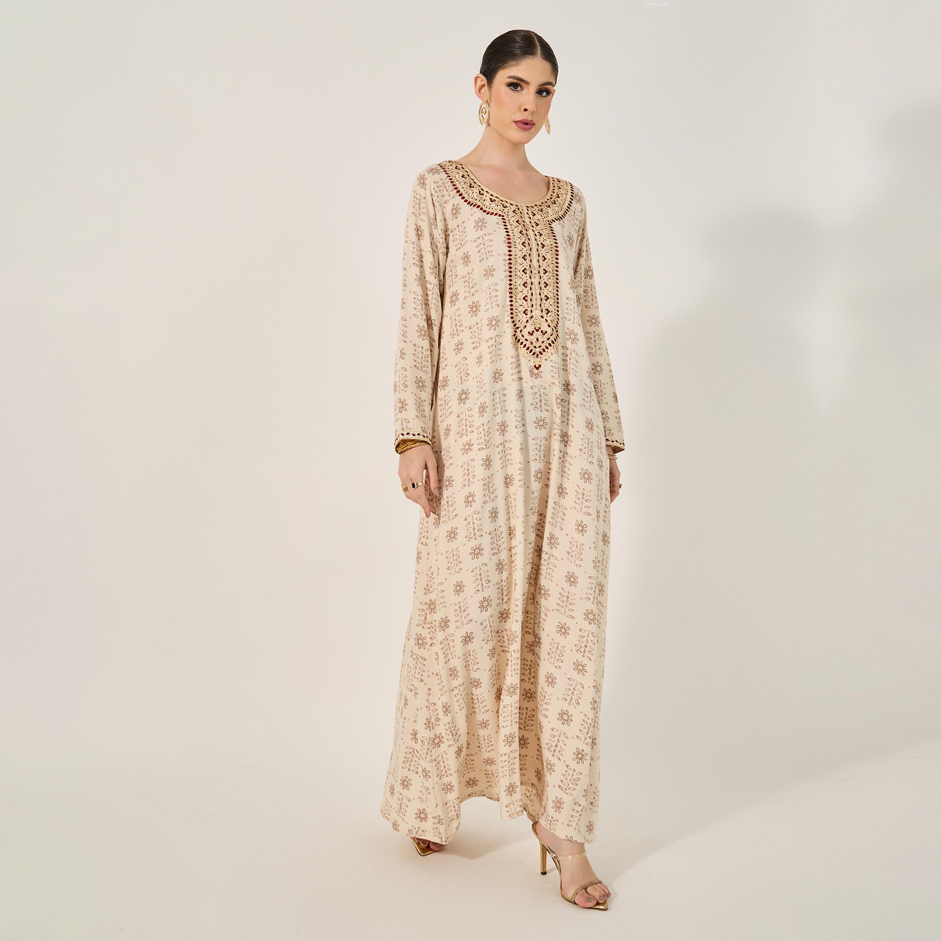 أميرة x ستايلي جلابية مطبعة بالكامل مع تفاصيل دانتيل-women-arabicclothing-jalabiyas-image-2