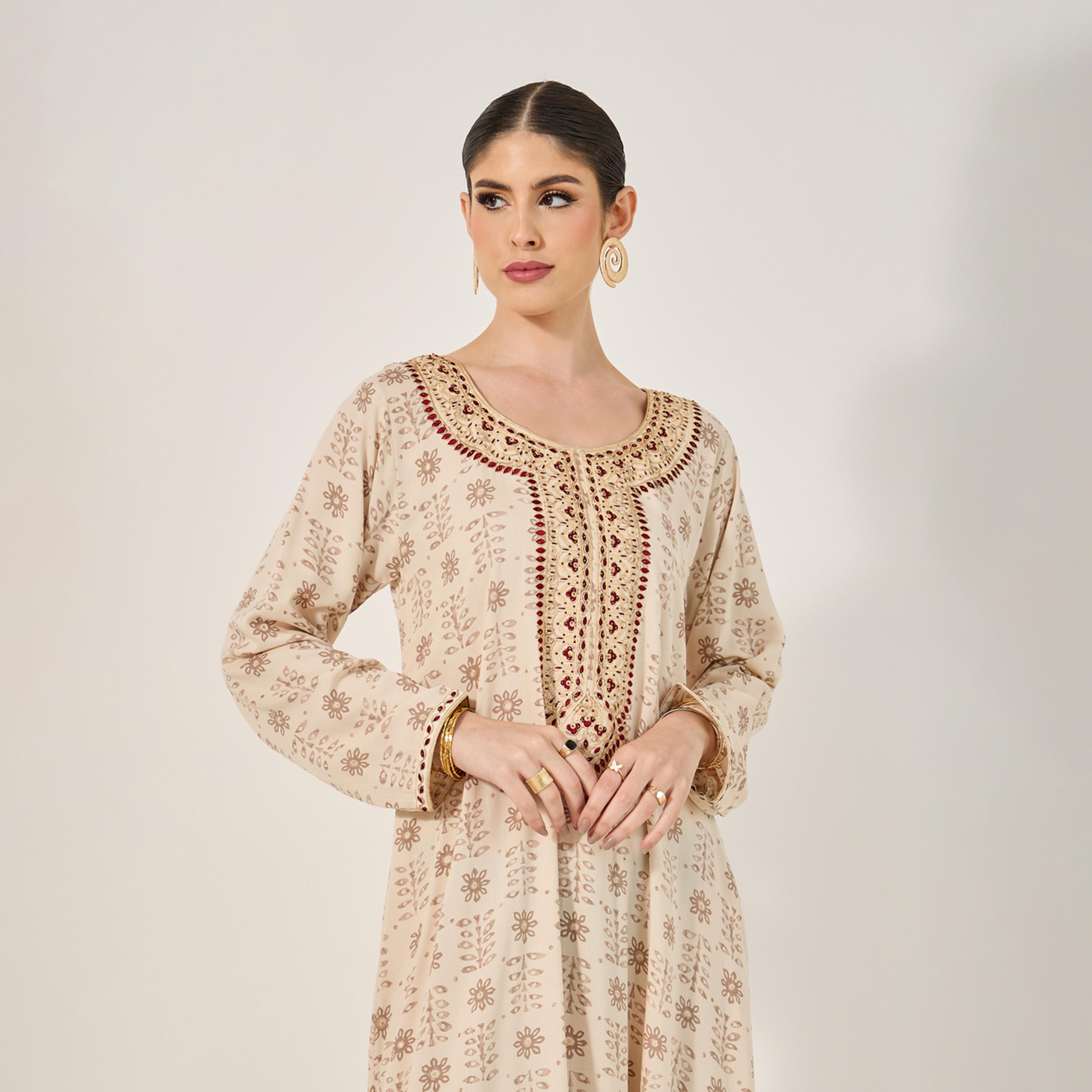أميرة x ستايلي جلابية مطبعة بالكامل مع تفاصيل دانتيل-women-arabicclothing-jalabiyas-image-3