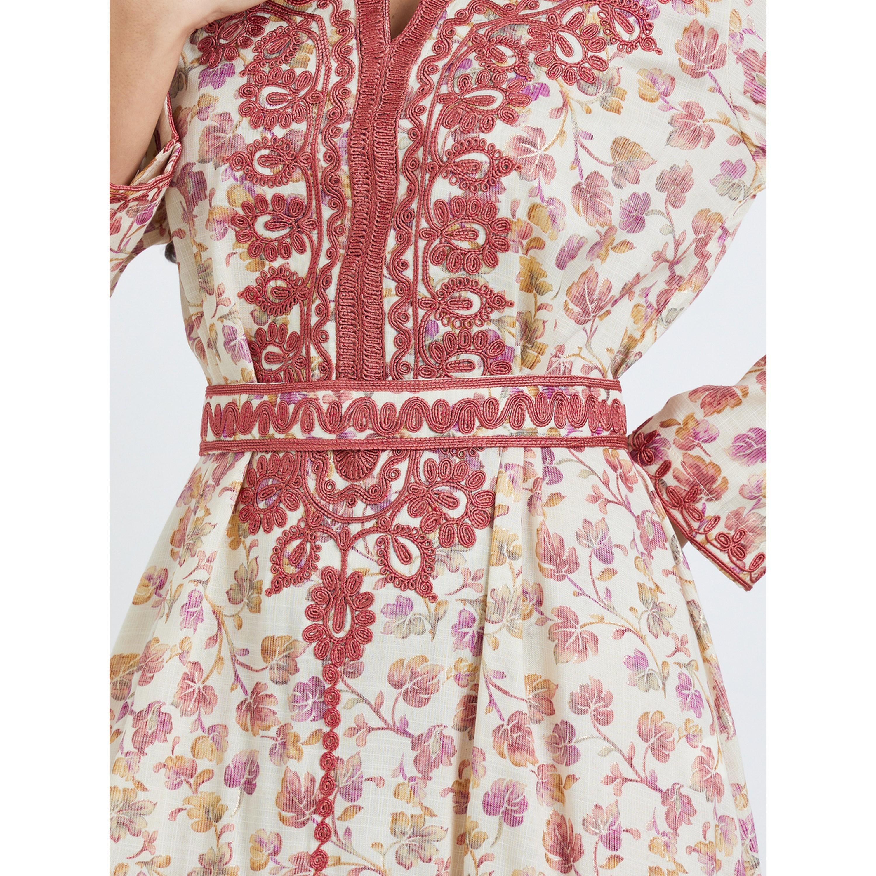 جلابية مطرزة بطبعة زهور وحزام-women-arabicclothing-jalabiyas-image-4