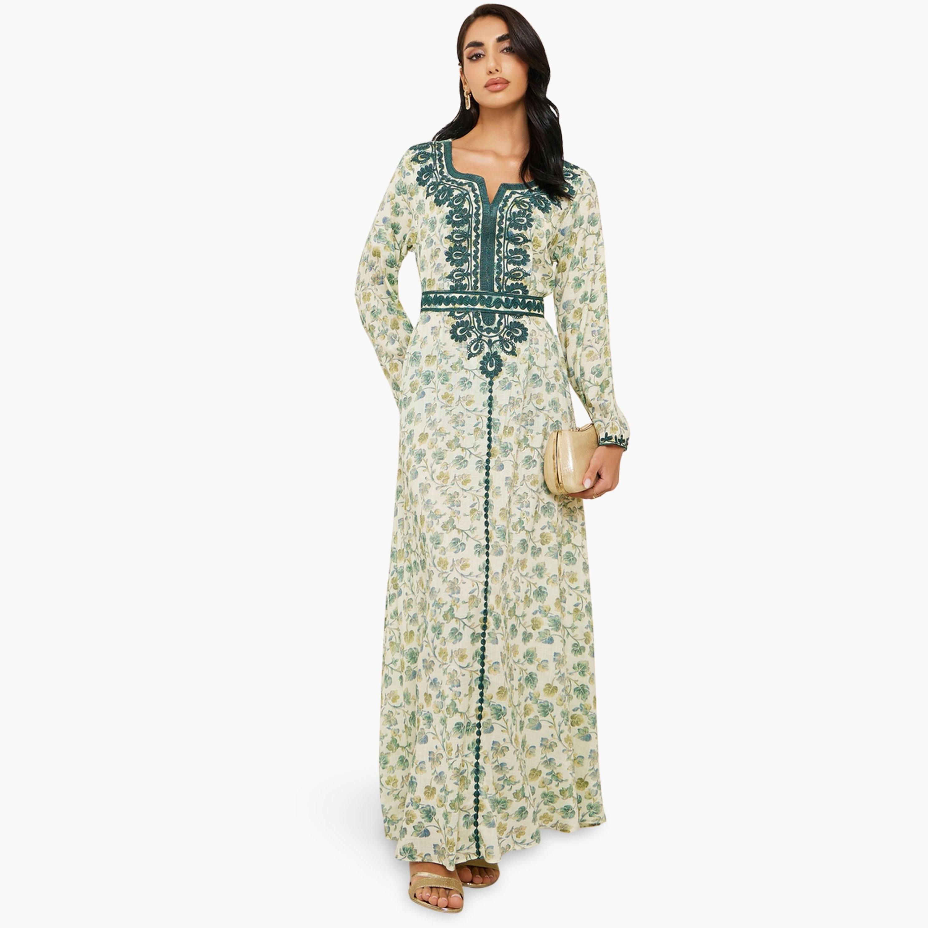 Styli Women Floral Printed Embroidered Jalabiya-women-arabicclothing-jalabiyas-image-1