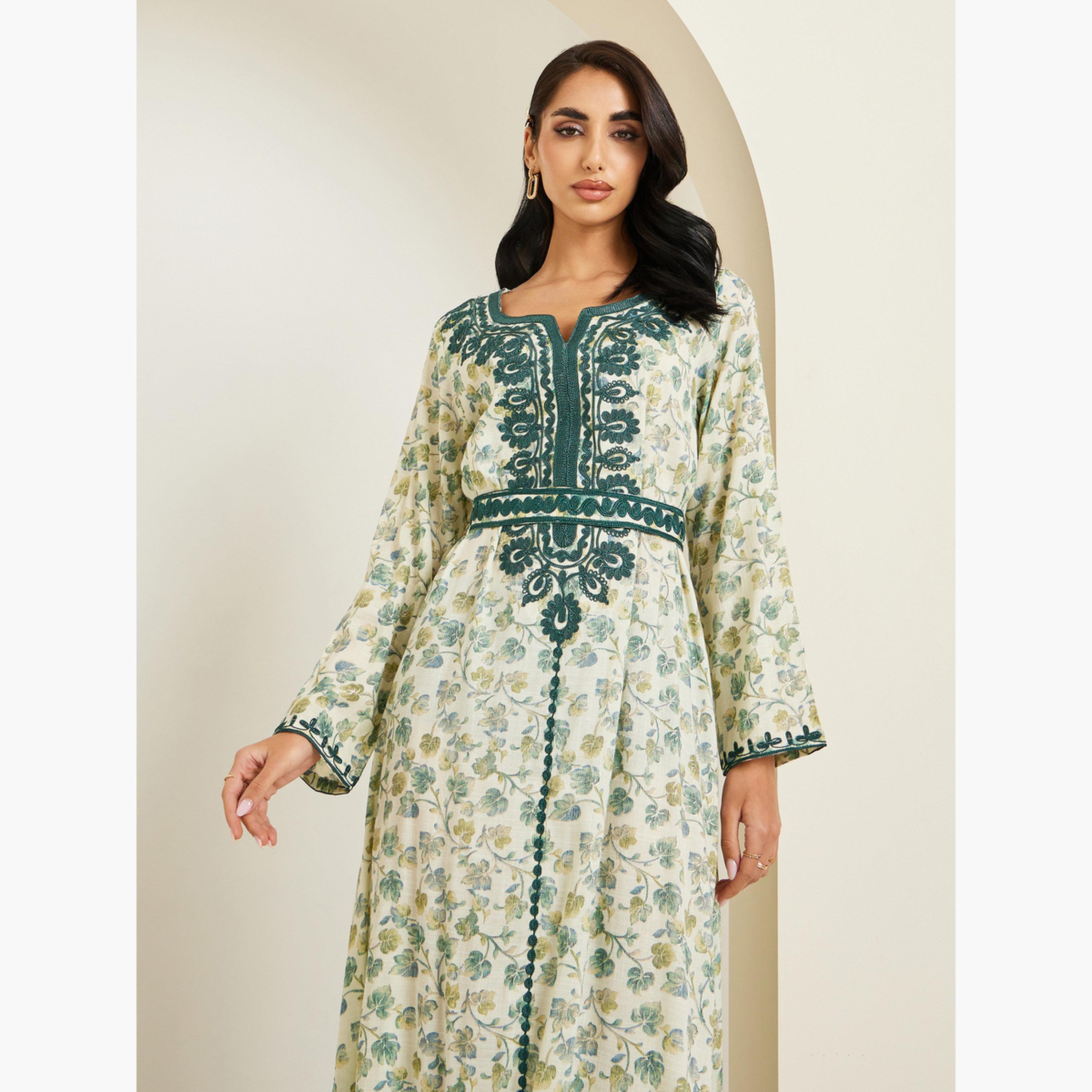 Styli Women Floral Printed Embroidered Jalabiya-women-arabicclothing-jalabiyas-image-2