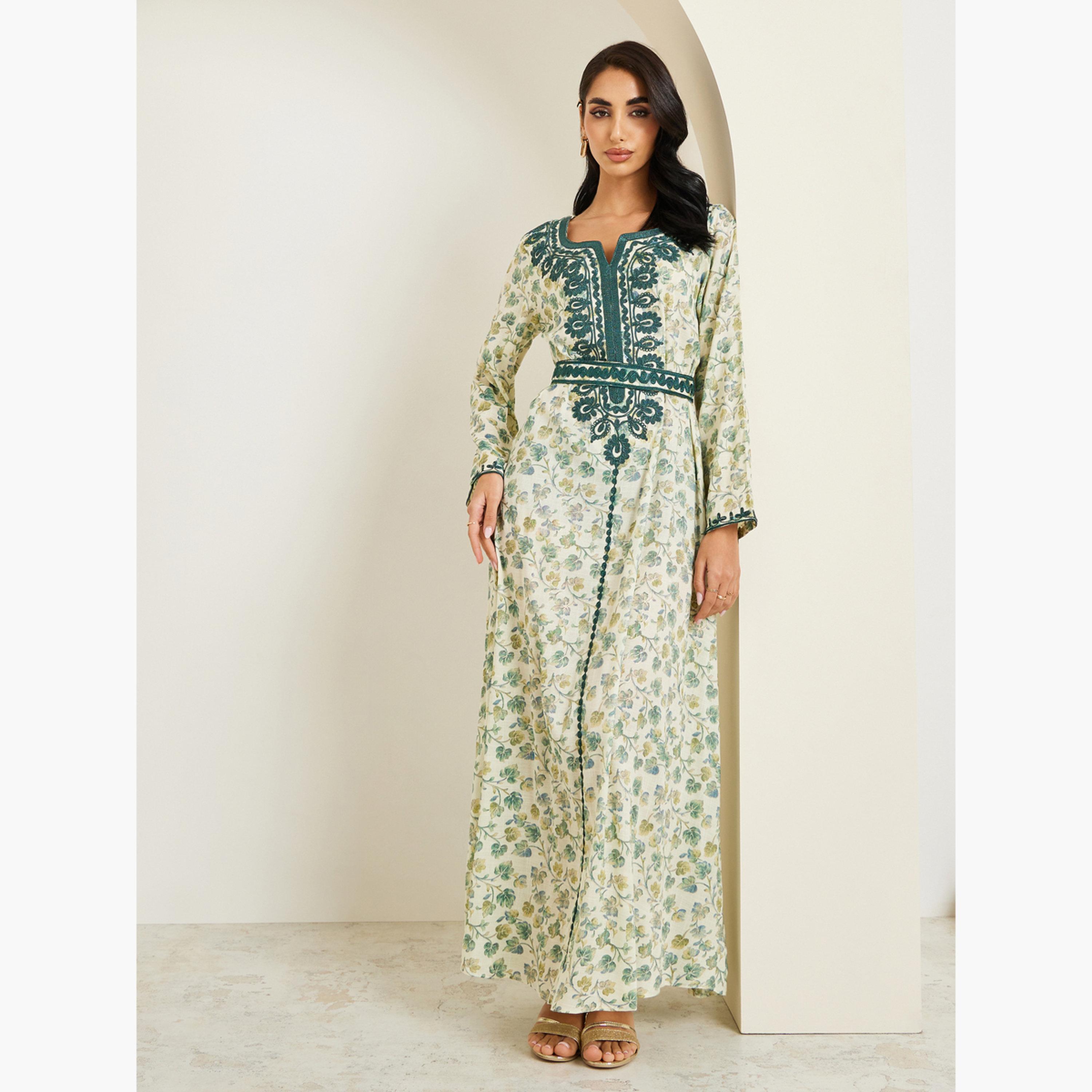 Styli Women Floral Printed Embroidered Jalabiya-women-arabicclothing-jalabiyas-image-3