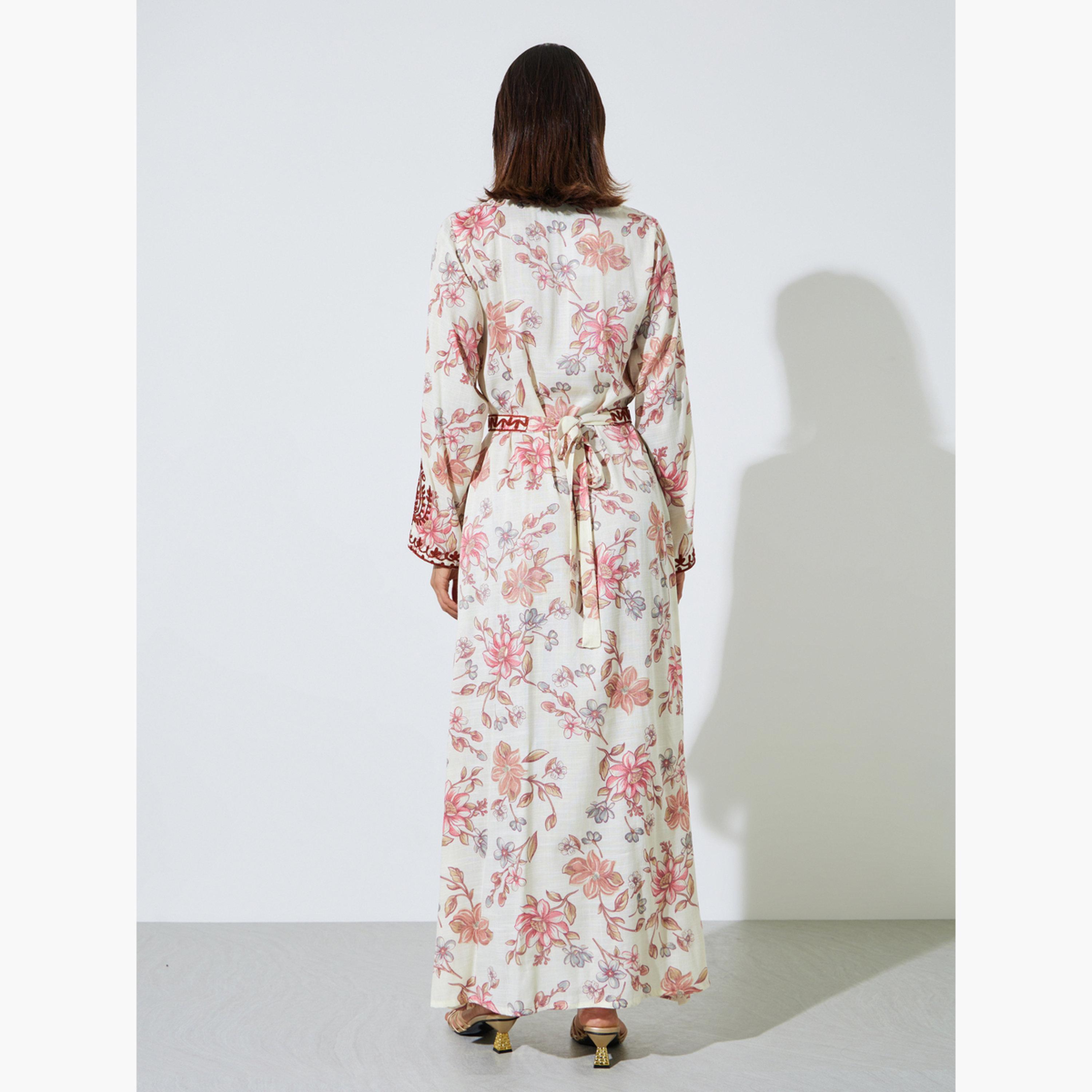 Amirah X Styli Off White Floral Maxi Jalabiya with Dori Embroidery-women-arabicclothing-jalabiyas-image-4