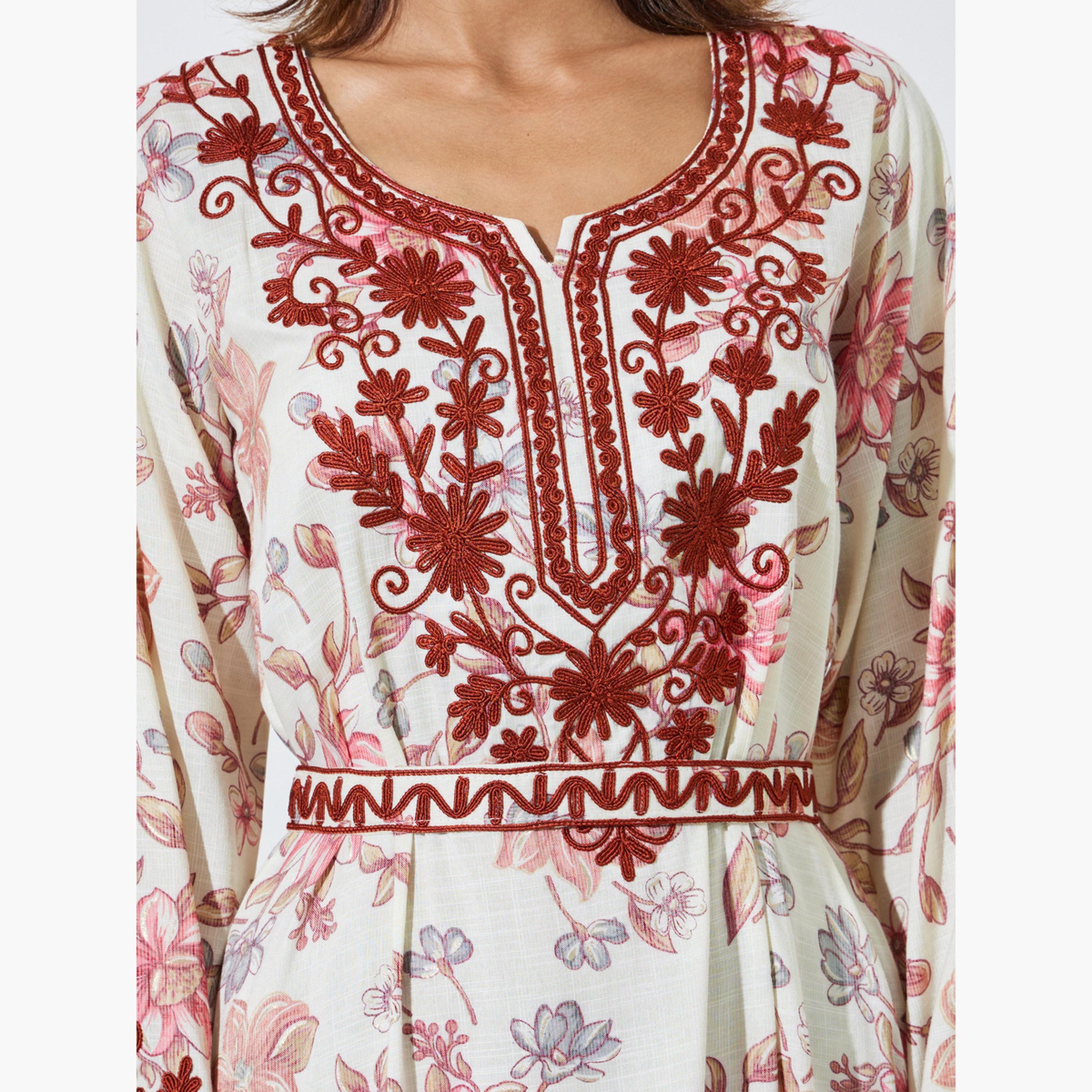 Amirah X Styli Off White Floral Maxi Jalabiya with Dori Embroidery-women-arabicclothing-jalabiyas-image-5