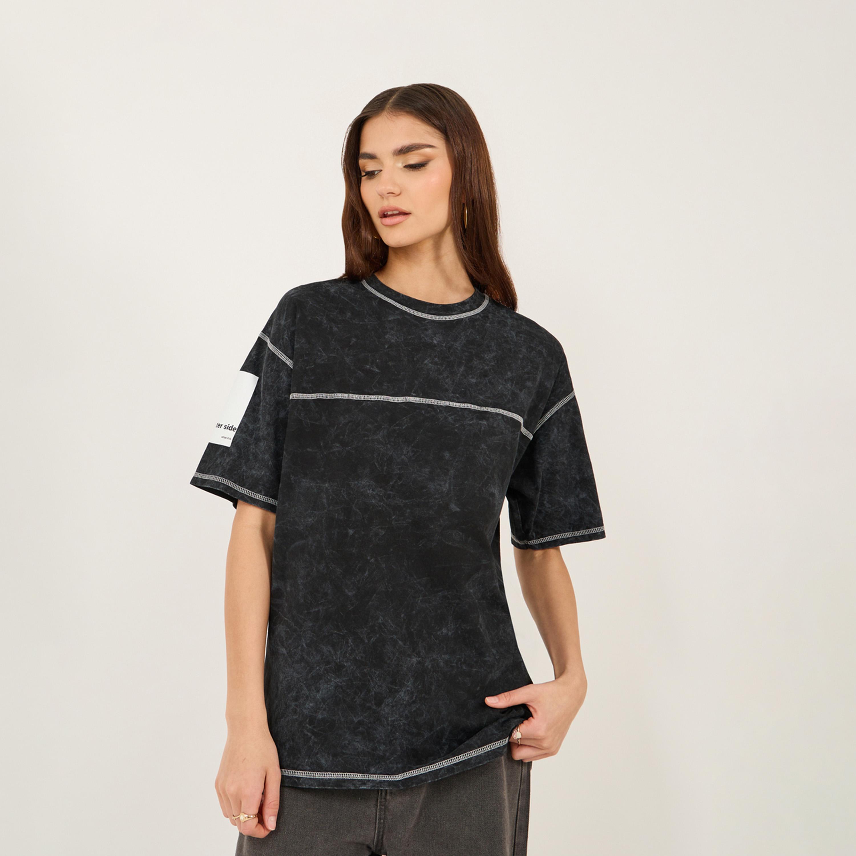 Styli Acid Wash Printed Round Neck Oversized T-Shirt-women-clothing-tshirts-image-2