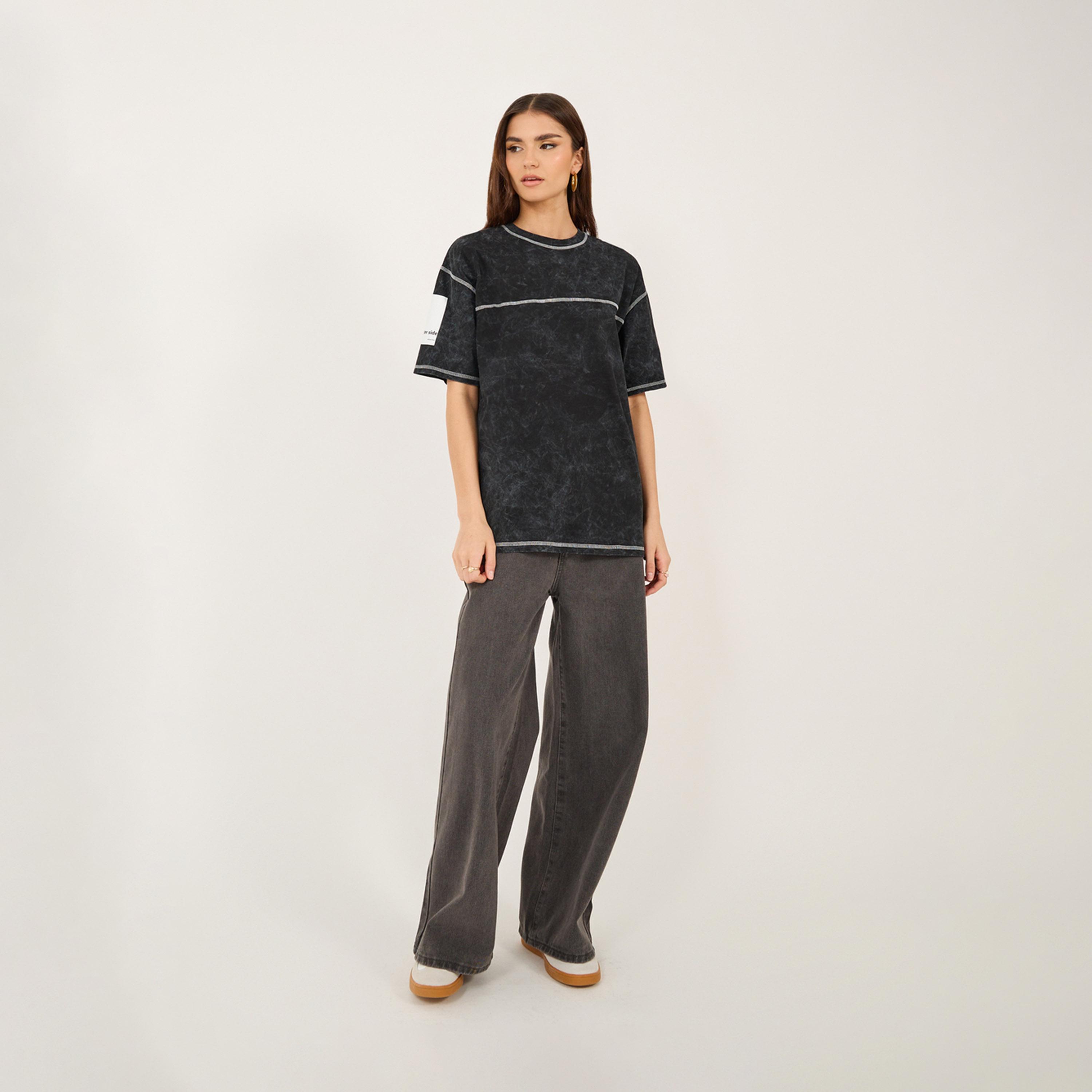 Styli Acid Wash Printed Round Neck Oversized T-Shirt-women-clothing-tshirts-image-3