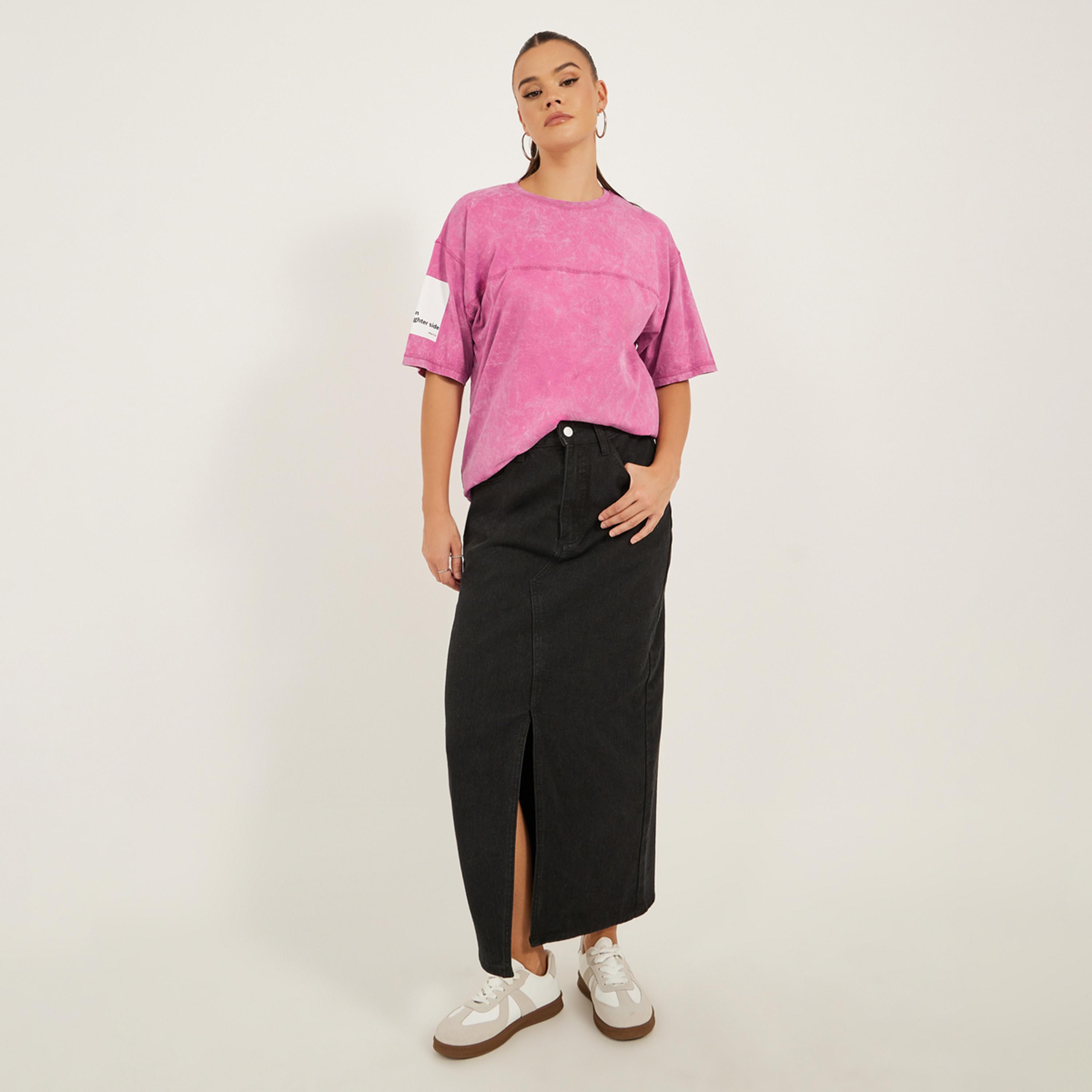 Styli Acid Wash Slogan Print Oversized T-Shirt-women-clothing-tshirts-image-2